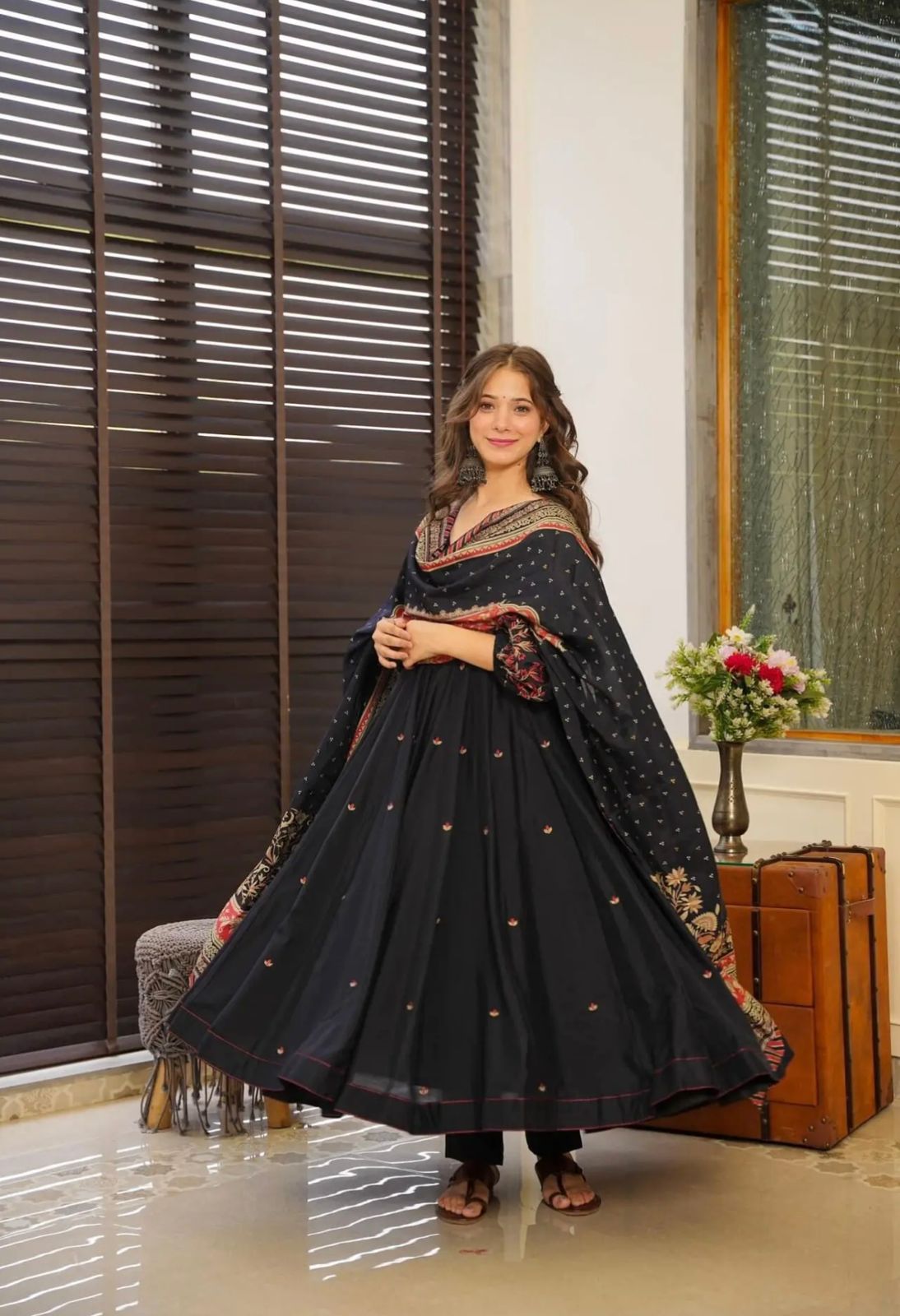 Elegant Black Embroidery Work Anarkali Gown