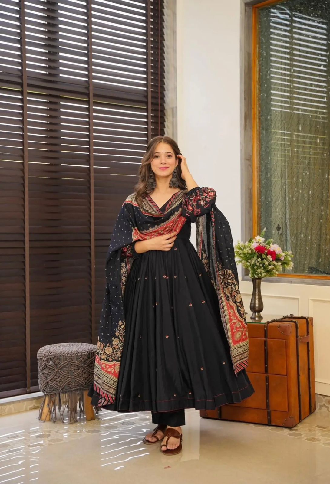 Elegant Black Embroidery Work Anarkali Gown