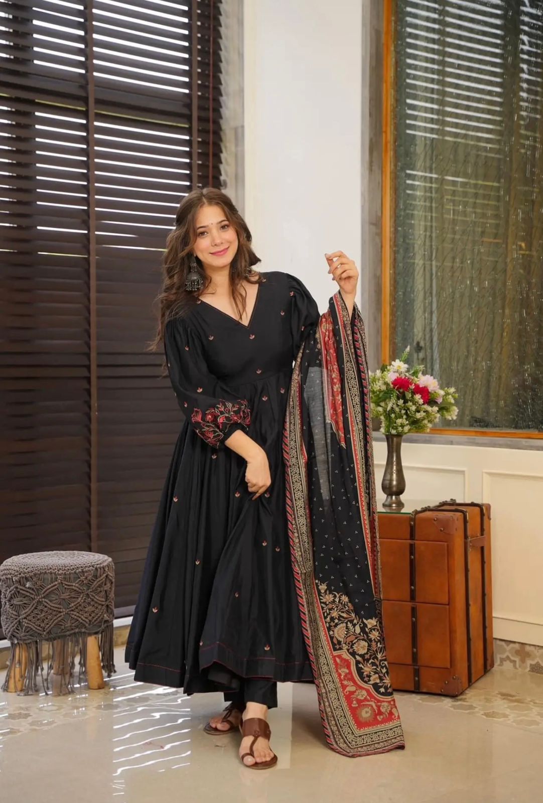 Elegant Black Embroidery Work Anarkali Gown