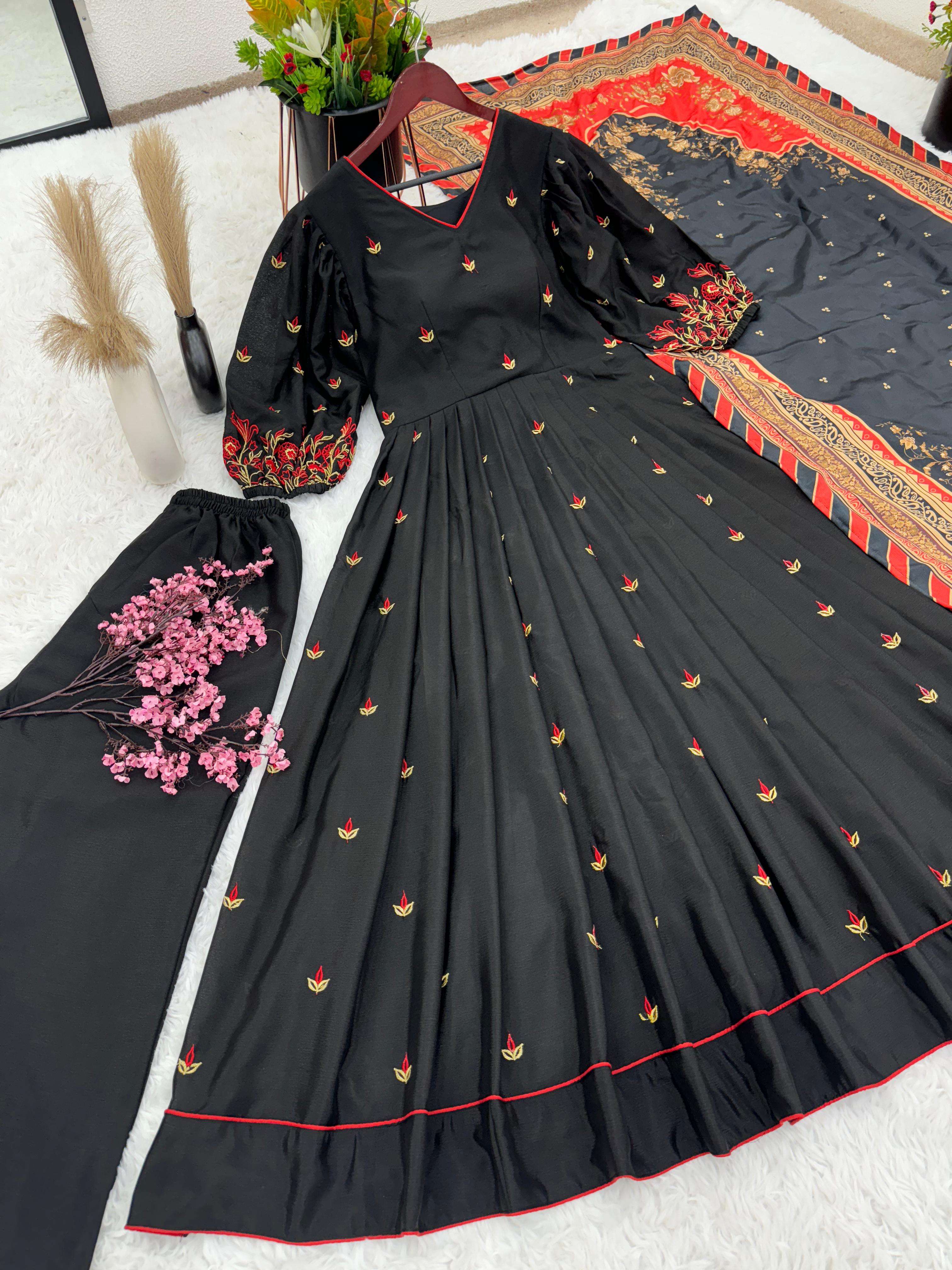 Elegant Black Embroidery Work Anarkali Gown