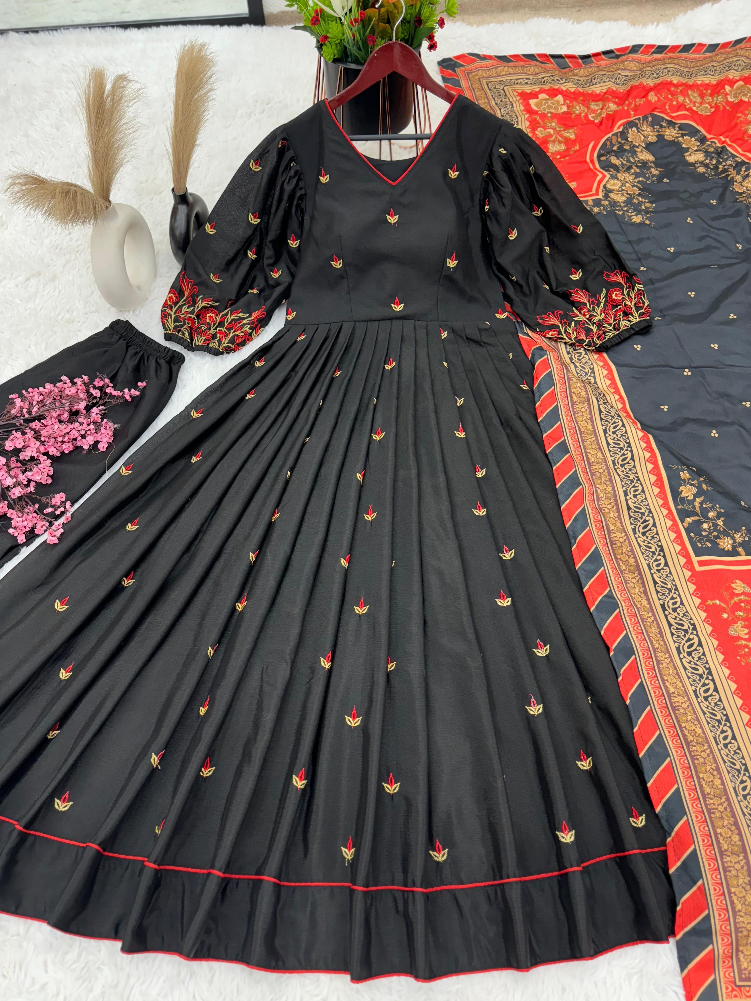 Elegant Black Embroidery Work Anarkali Gown