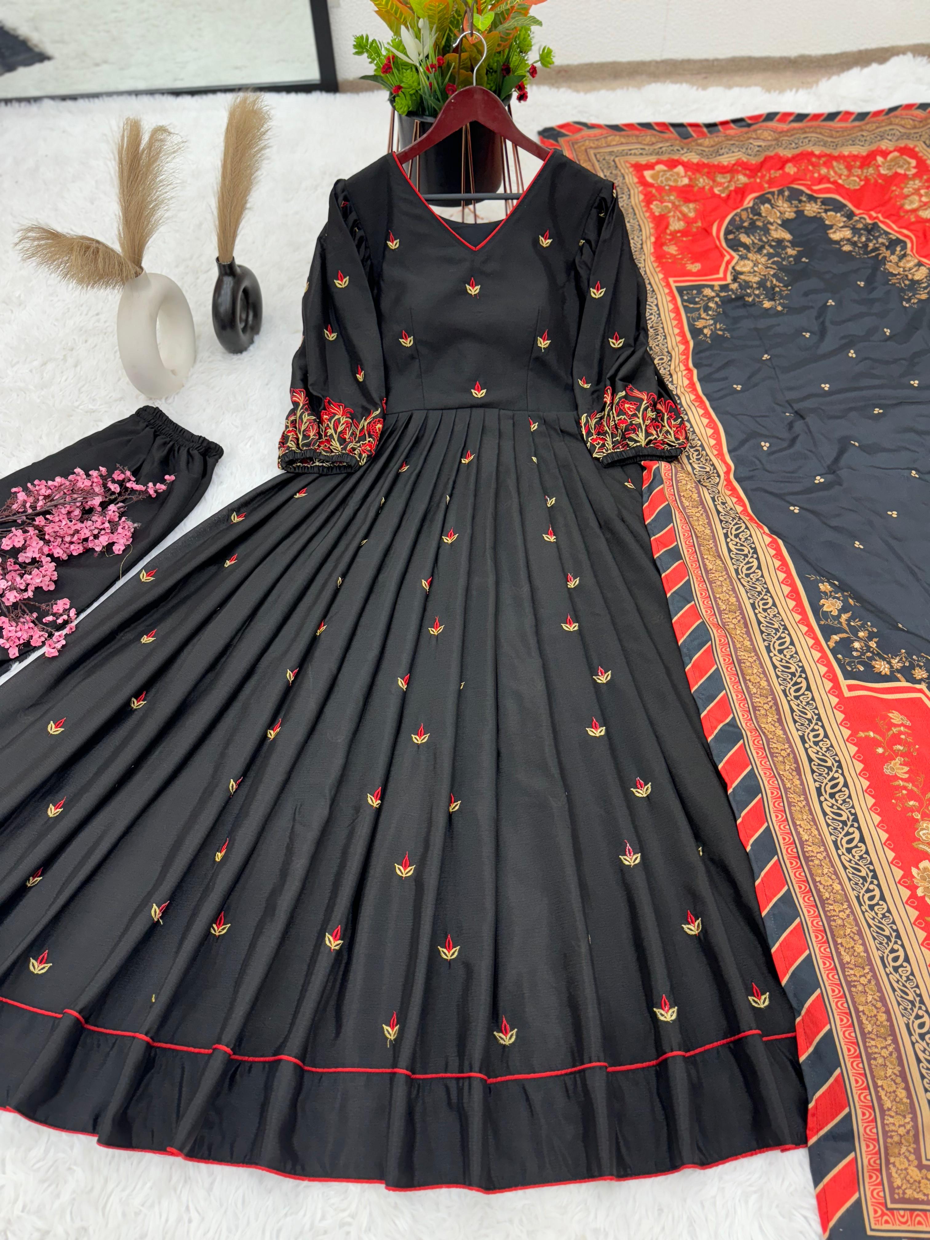 Elegant Black Embroidery Work Anarkali Gown