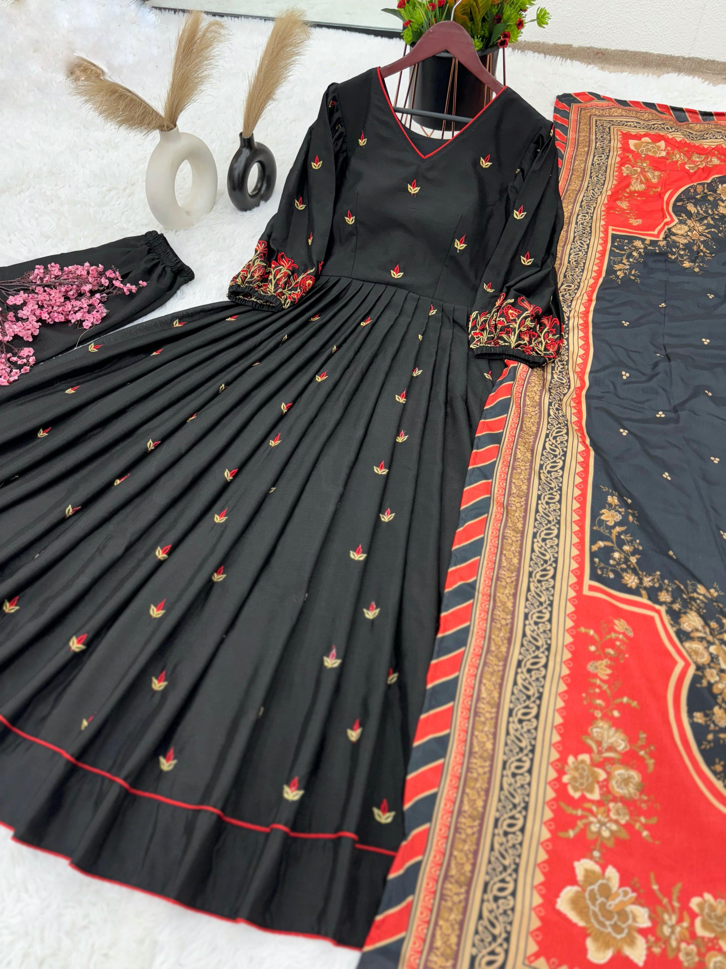 Elegant Black Embroidery Work Anarkali Gown