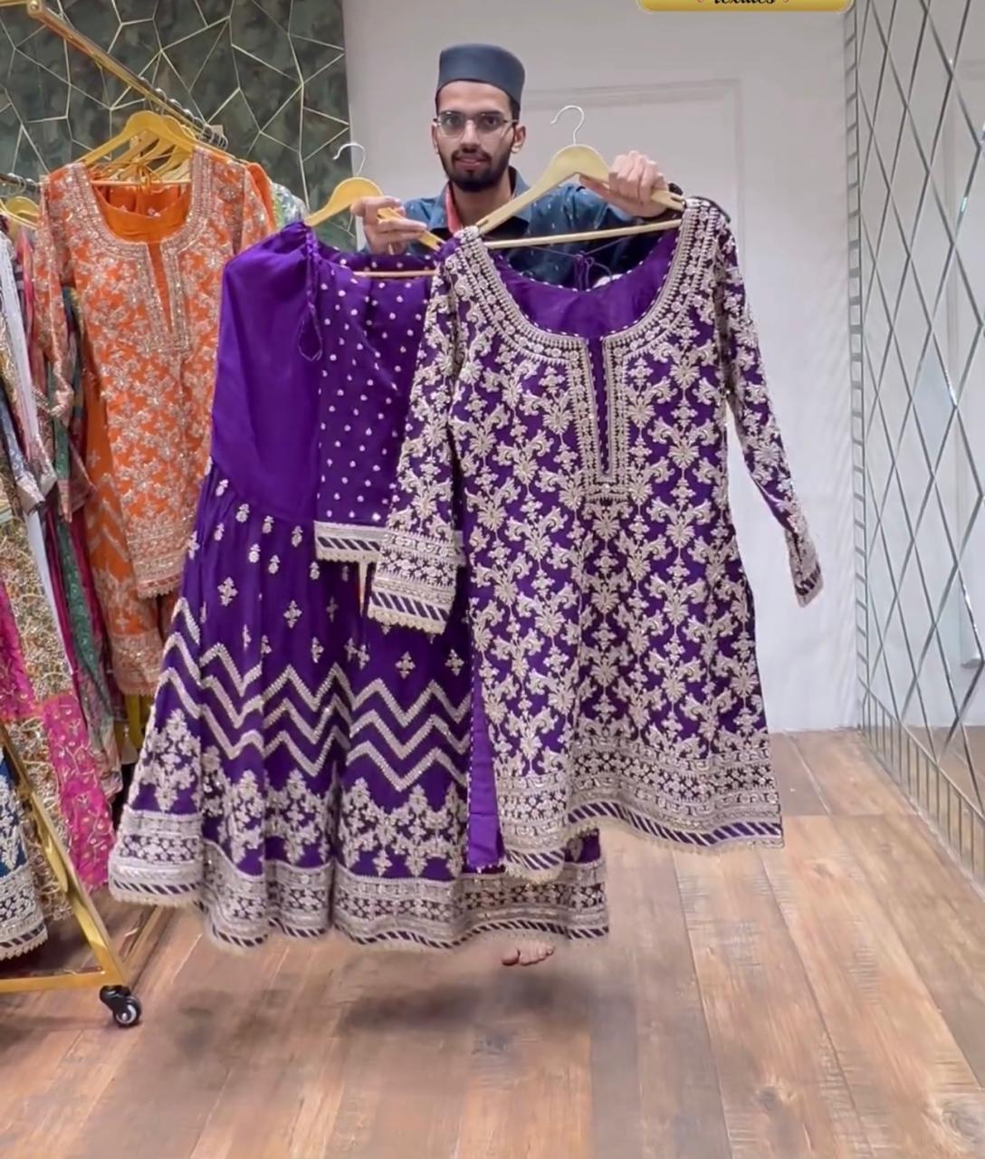 Function Wear Purple Heavy Sharara Suit