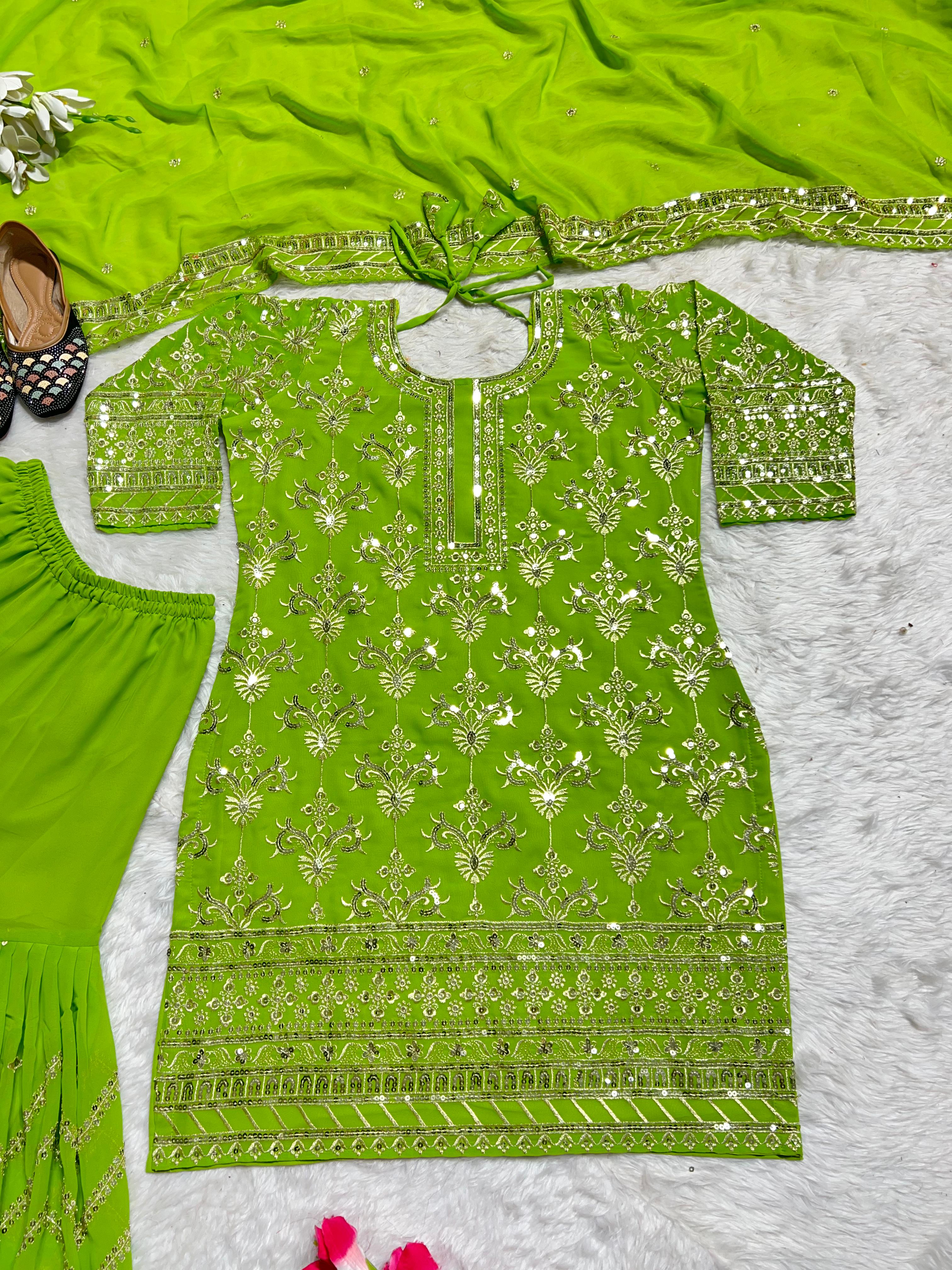 Function Wear Parrot Green Heavy Sharara Suit