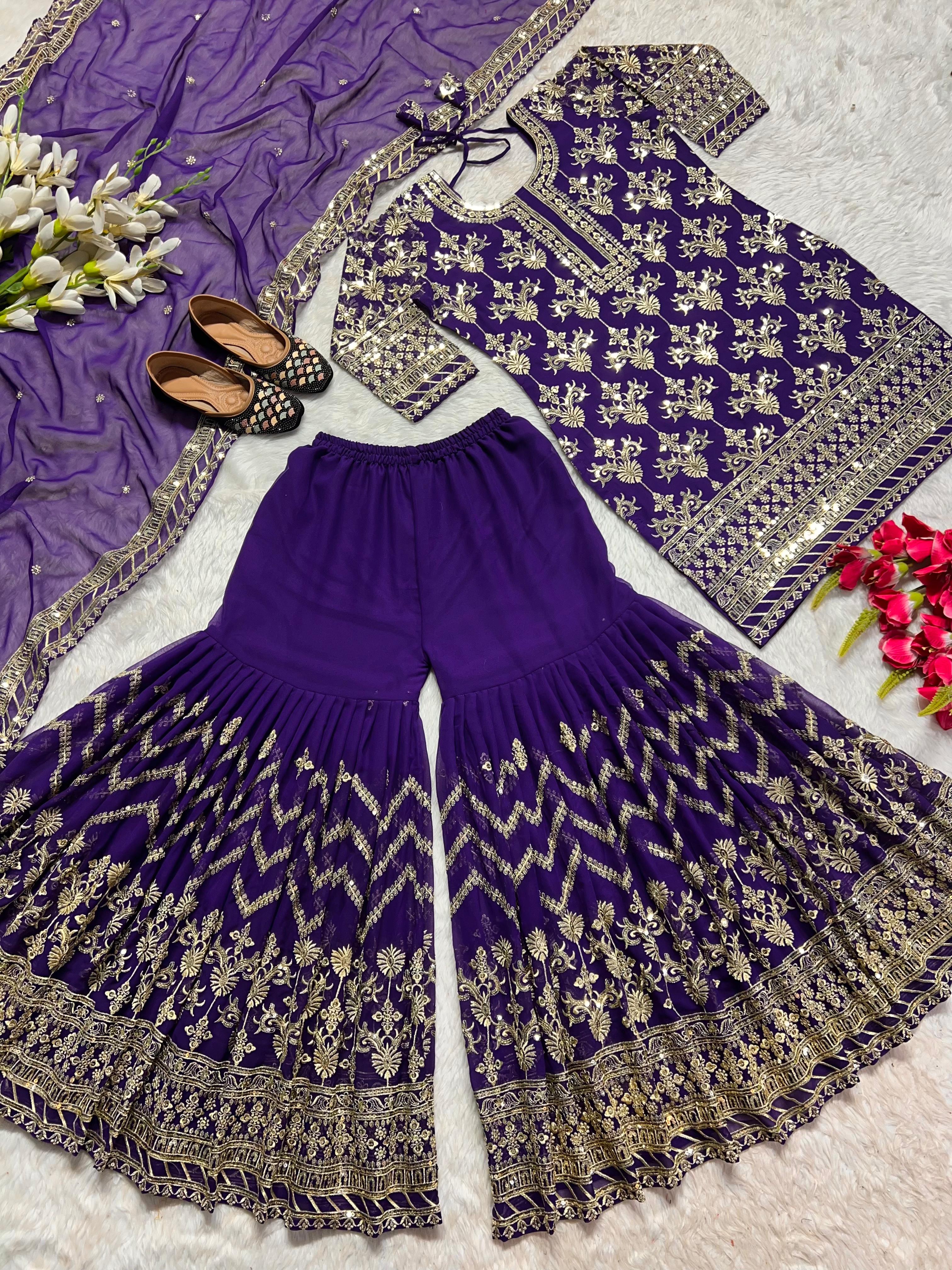 Function Wear Purple Heavy Sharara Suit