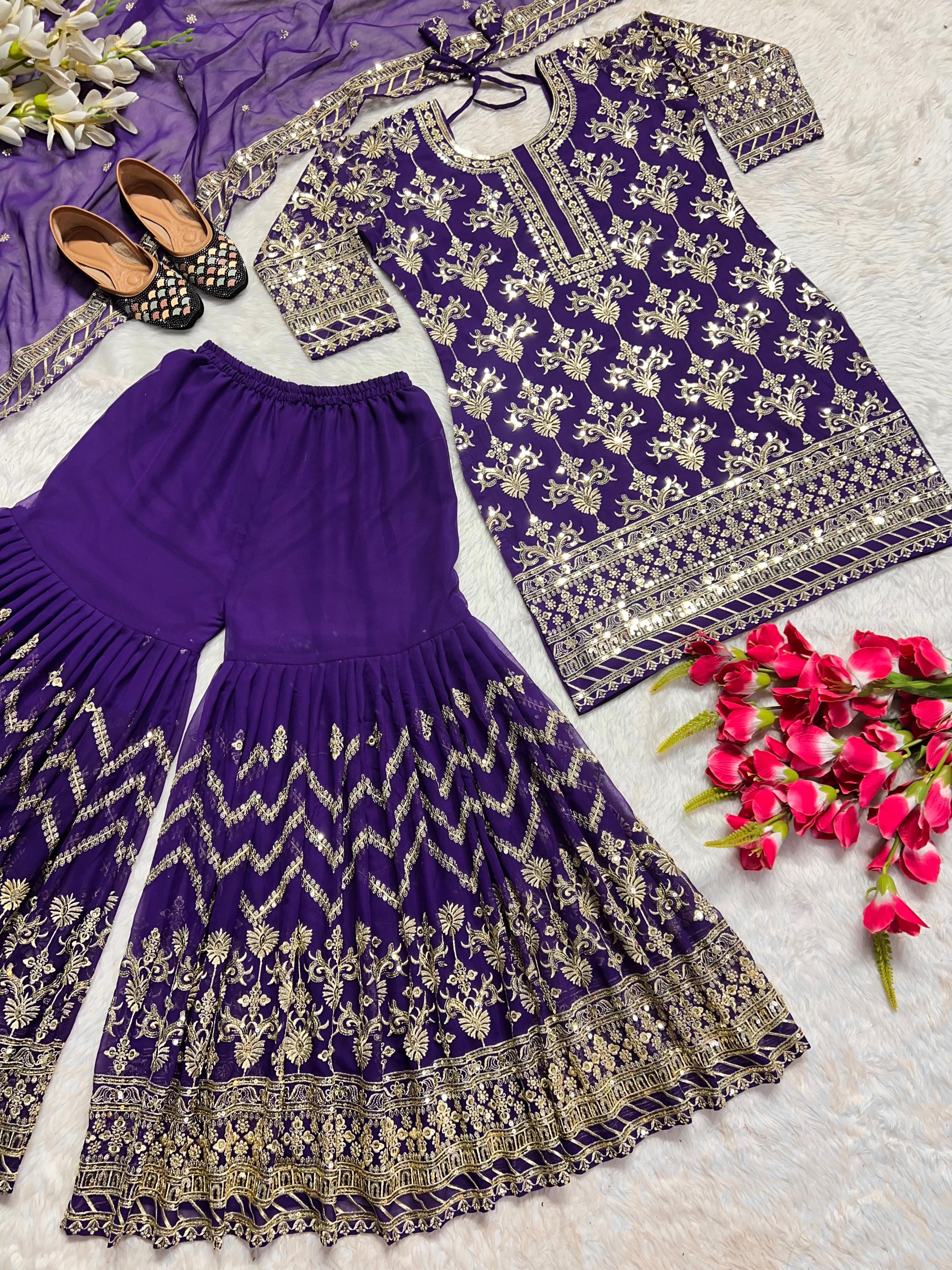 Function Wear Purple Heavy Sharara Suit