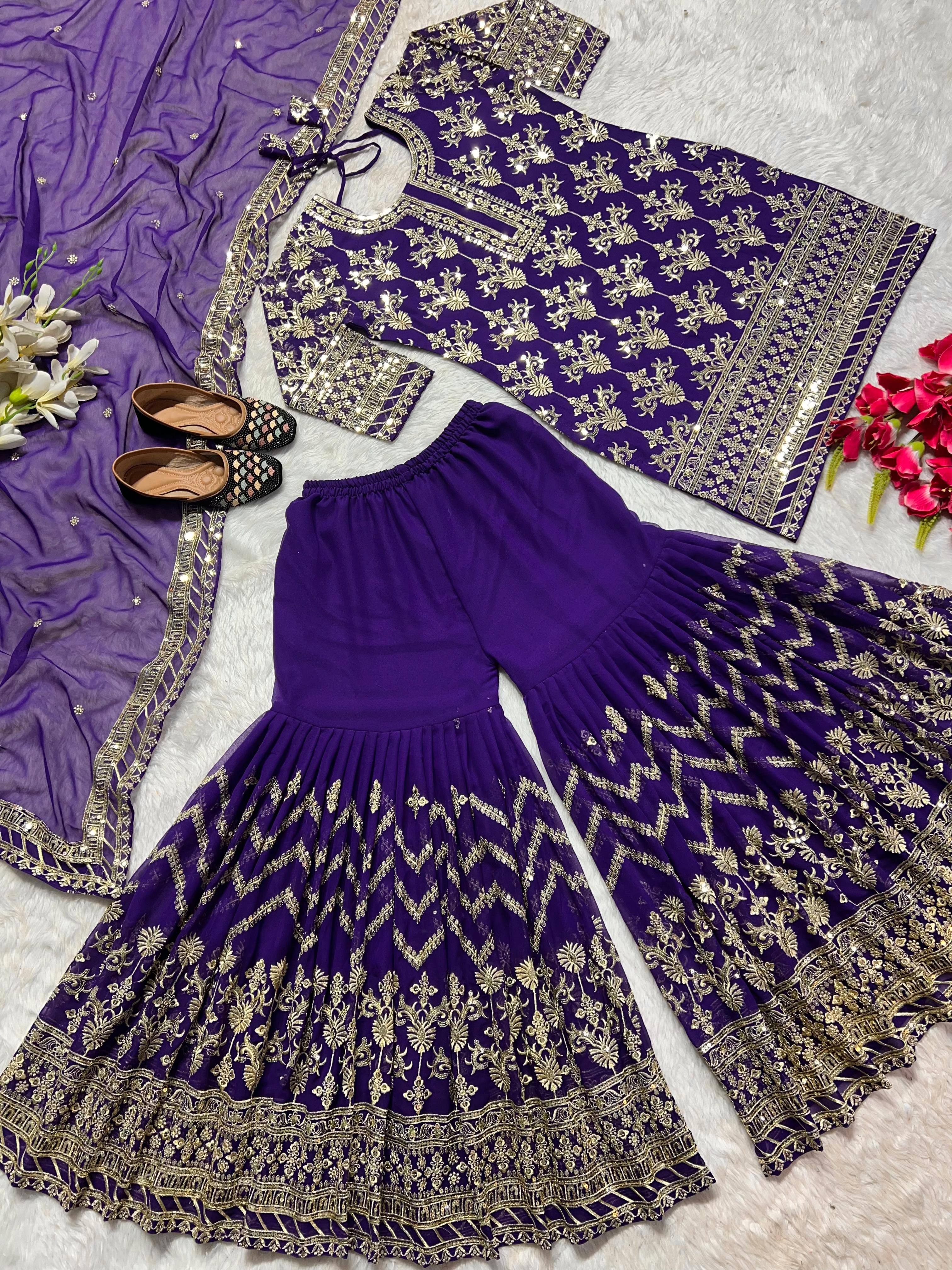 Function Wear Purple Heavy Sharara Suit