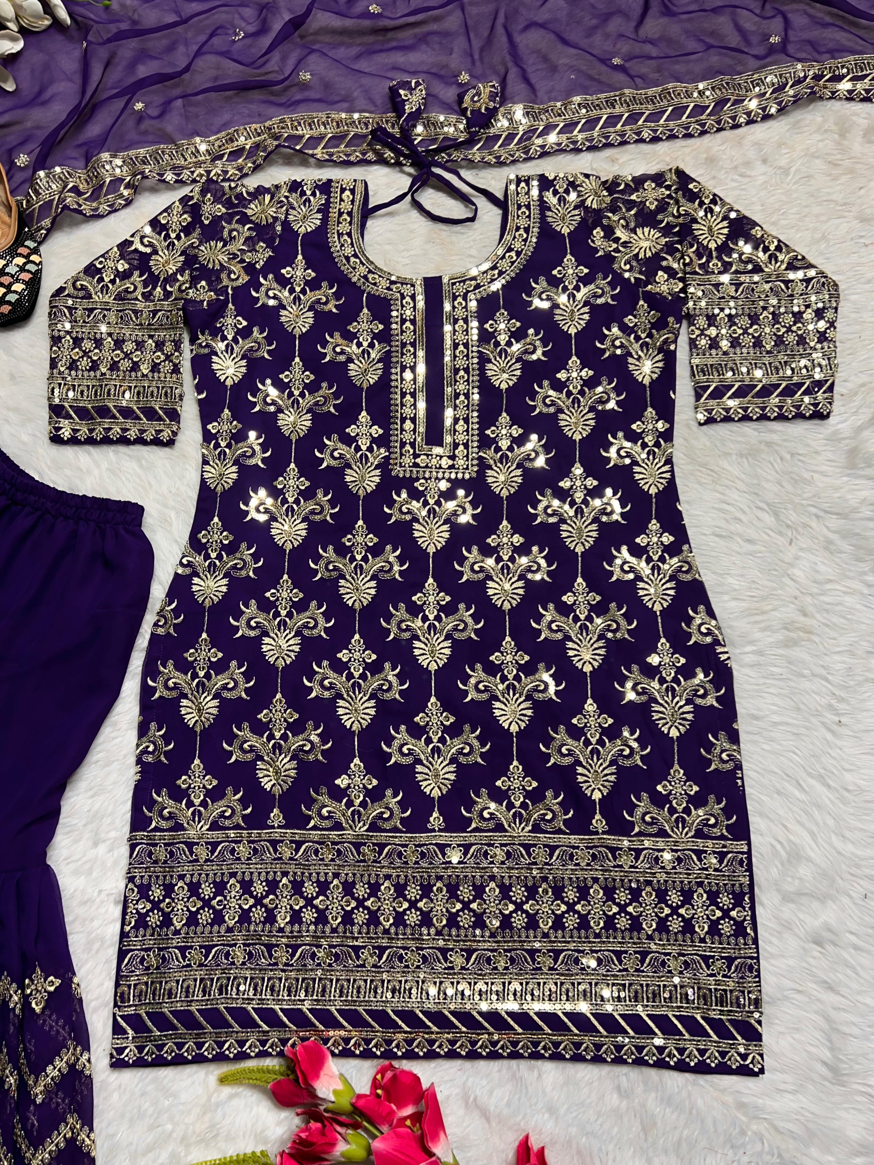 Function Wear Purple Heavy Sharara Suit