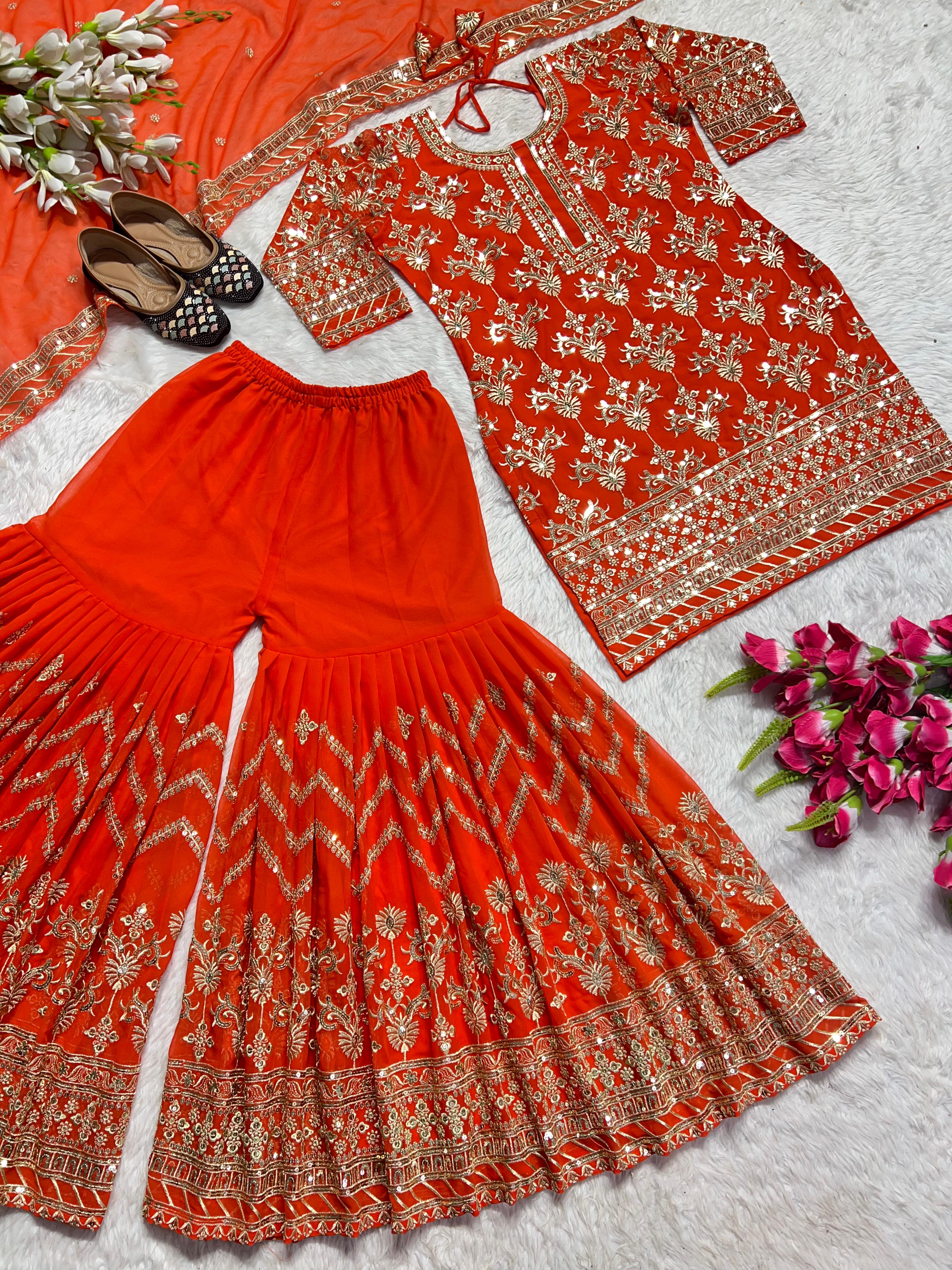 Function Wear Orange Heavy Sharara Suit