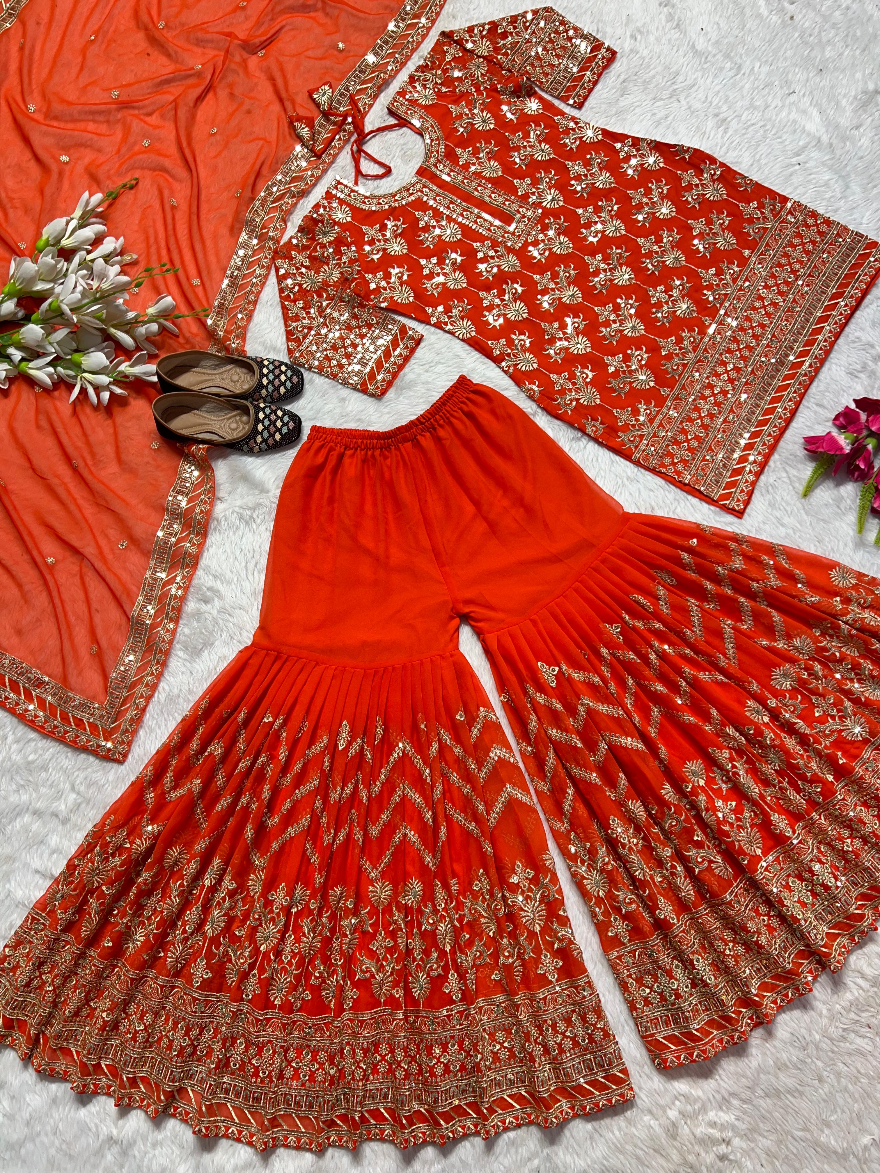 Function Wear Orange Heavy Sharara Suit