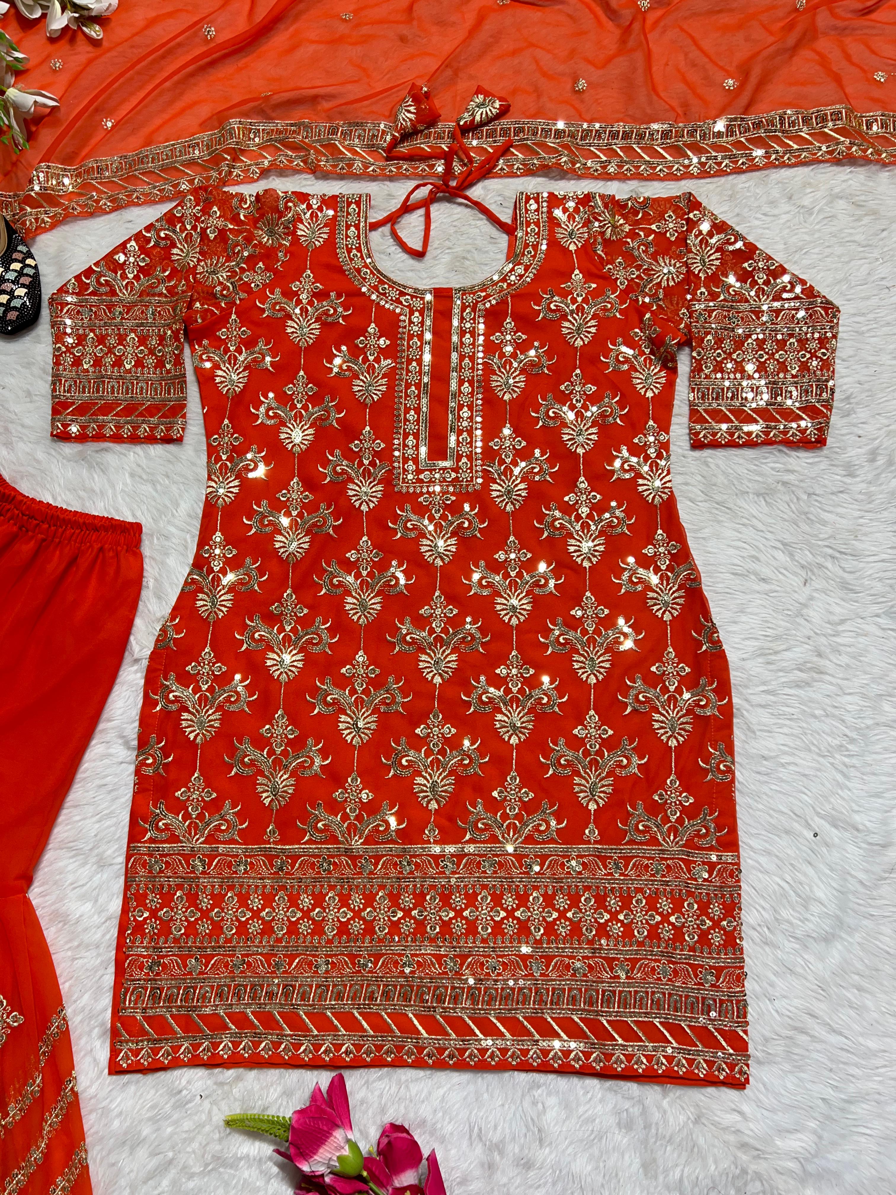 Function Wear Orange Heavy Sharara Suit