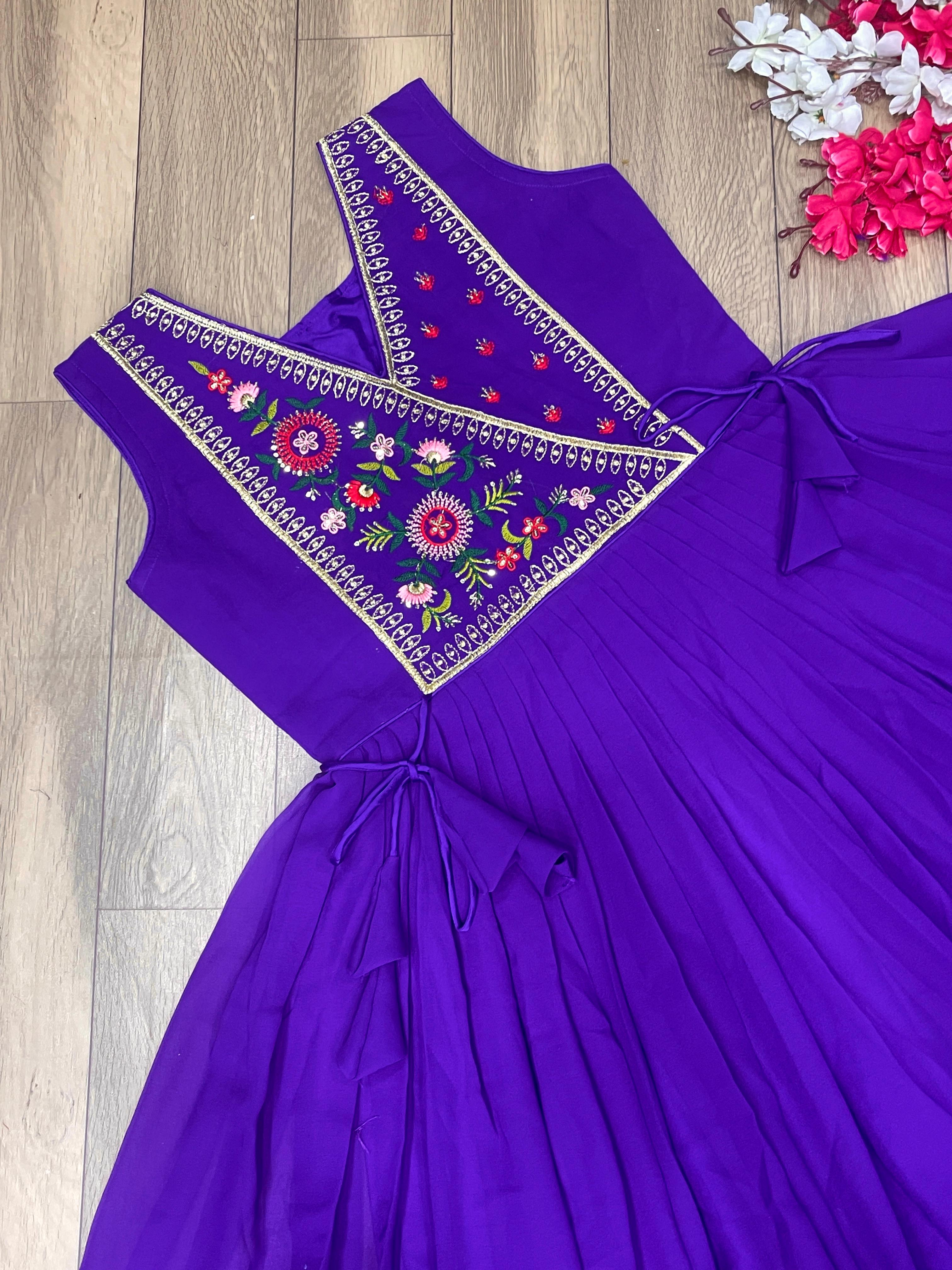 Embroidery Work Purple Georgette Anarkali Gown