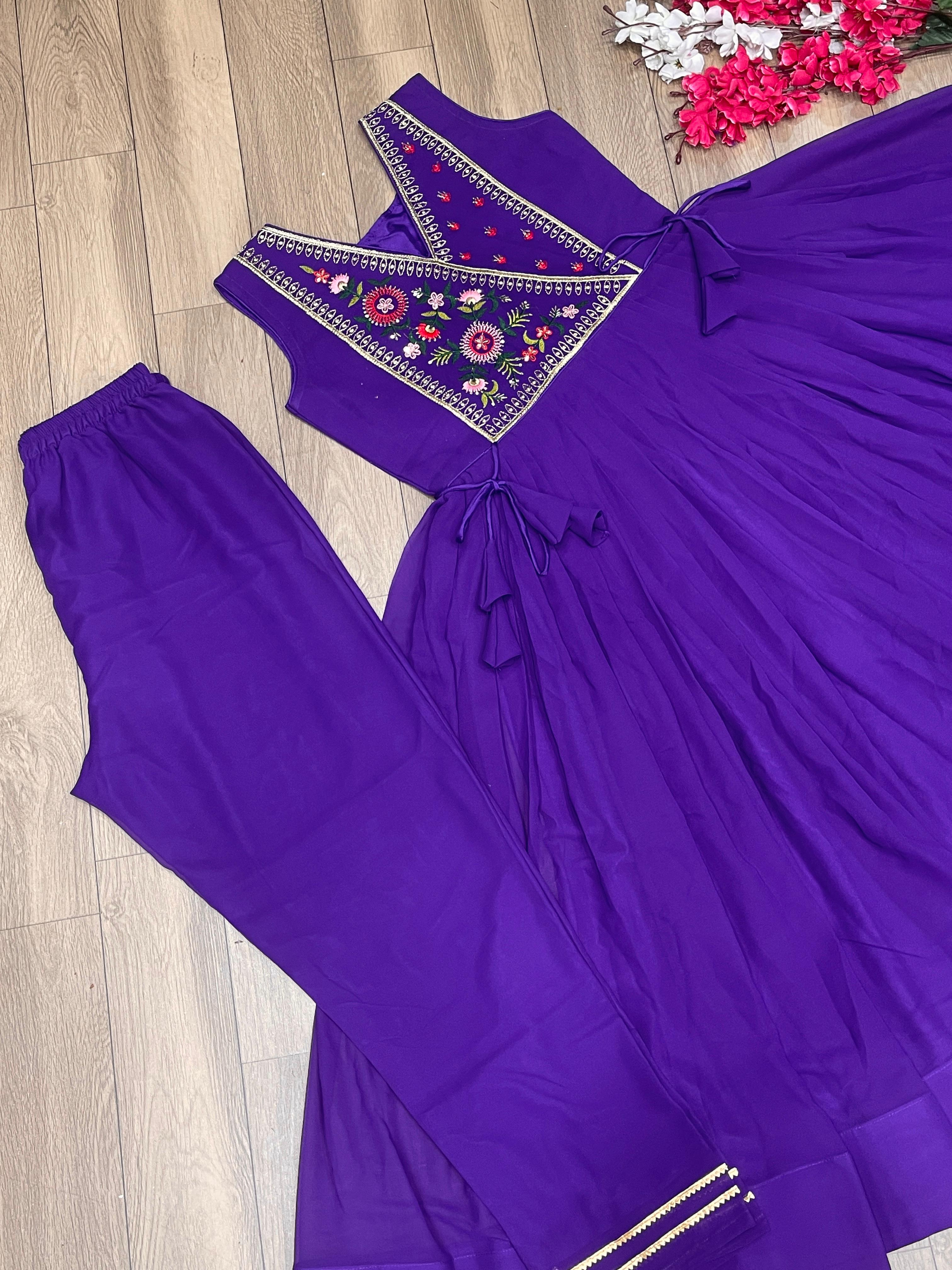 Embroidery Work Purple Georgette Anarkali Gown