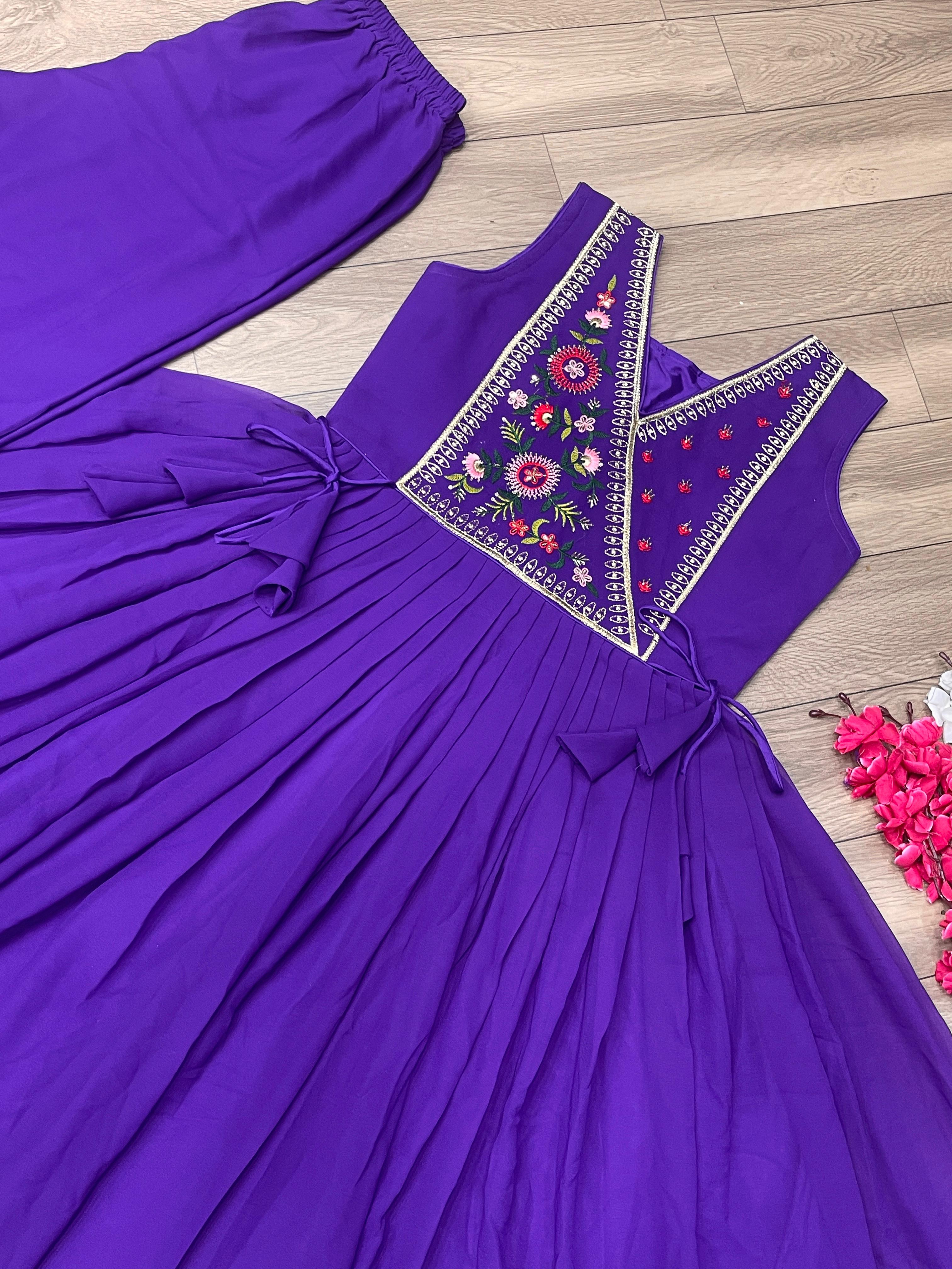 Embroidery Work Purple Georgette Anarkali Gown