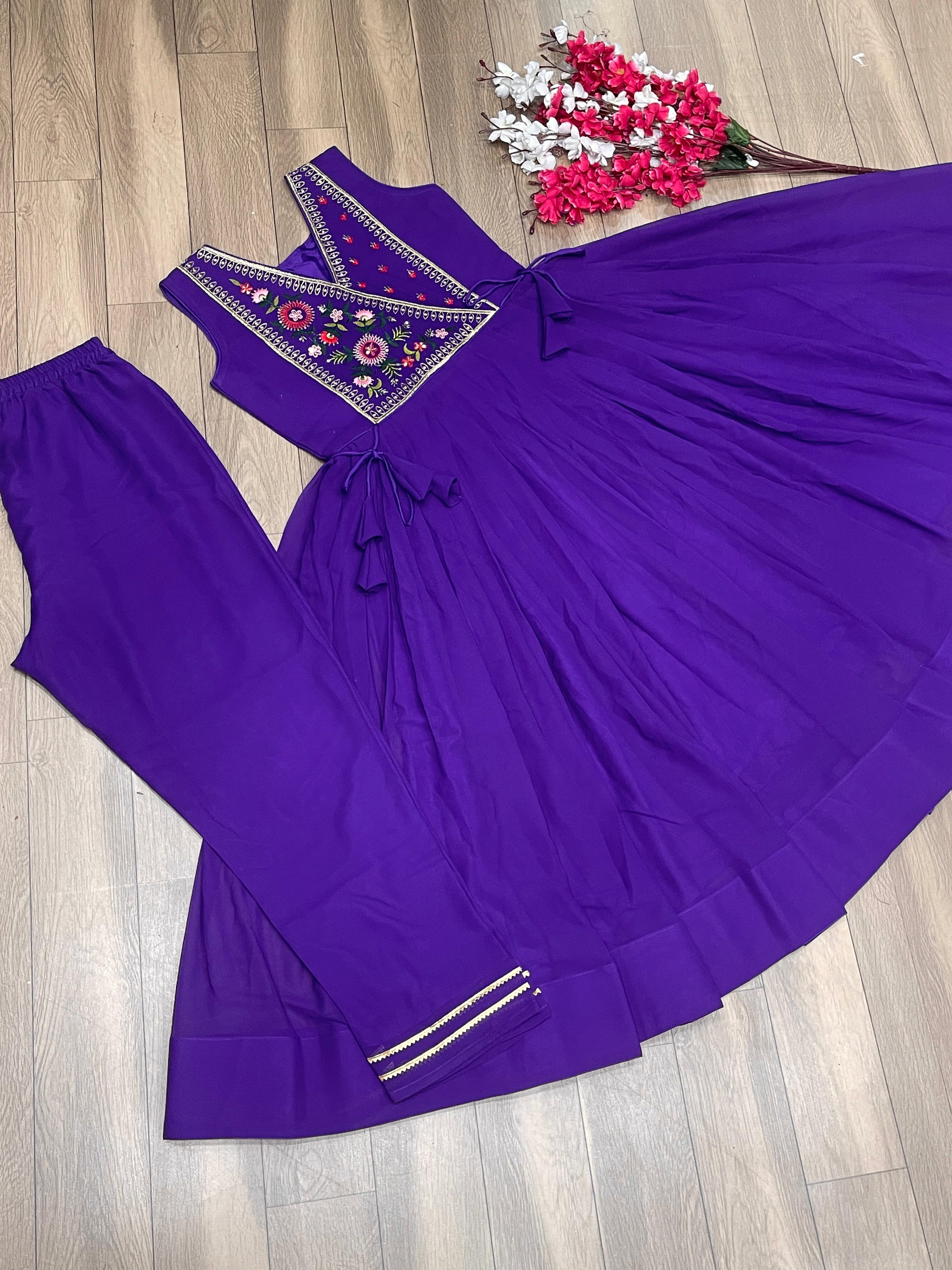 Embroidery Work Purple Georgette Anarkali Gown