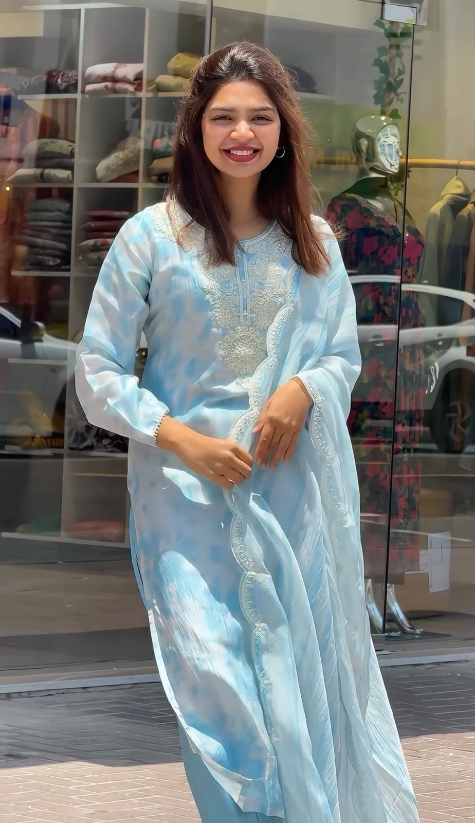 Glorious Sky Blue Digital Print Organza Salwar Suit