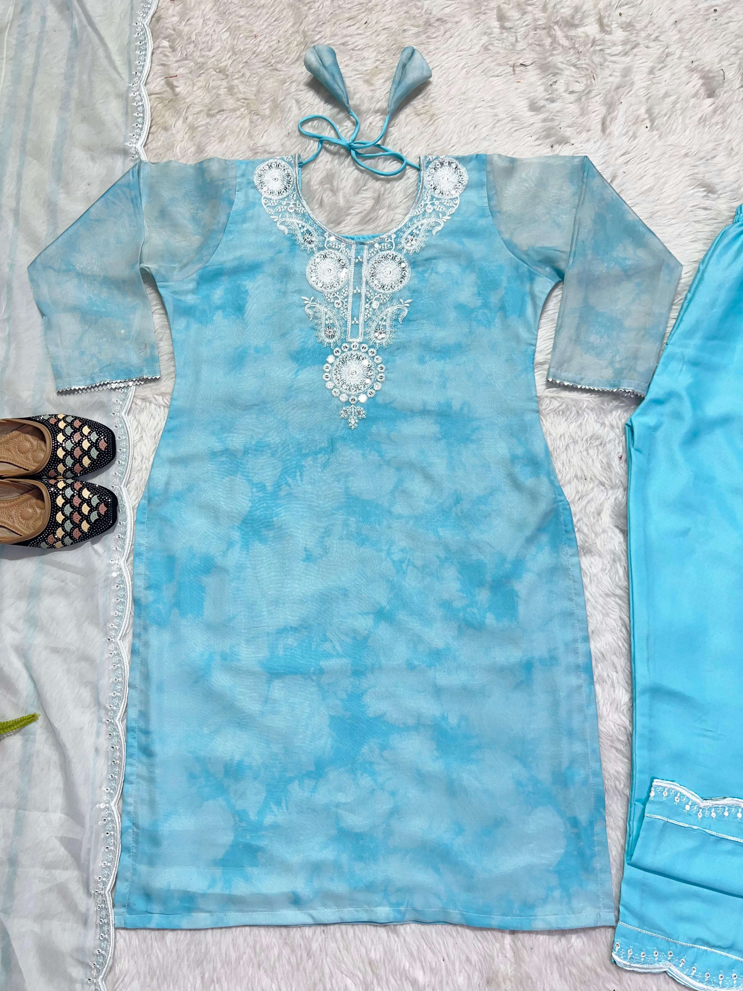 Glorious Sky Blue Digital Print Organza Salwar Suit