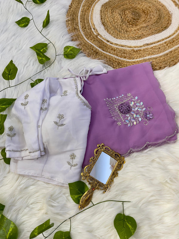Beautiful Lavender Color Hand Work Butta Saree