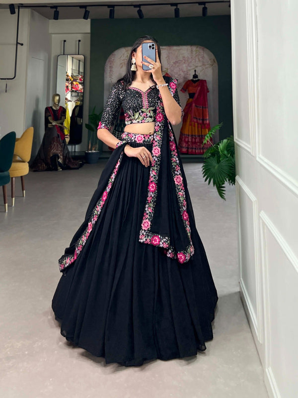 Alluring Black Color Lehenga With Sequence Blouse