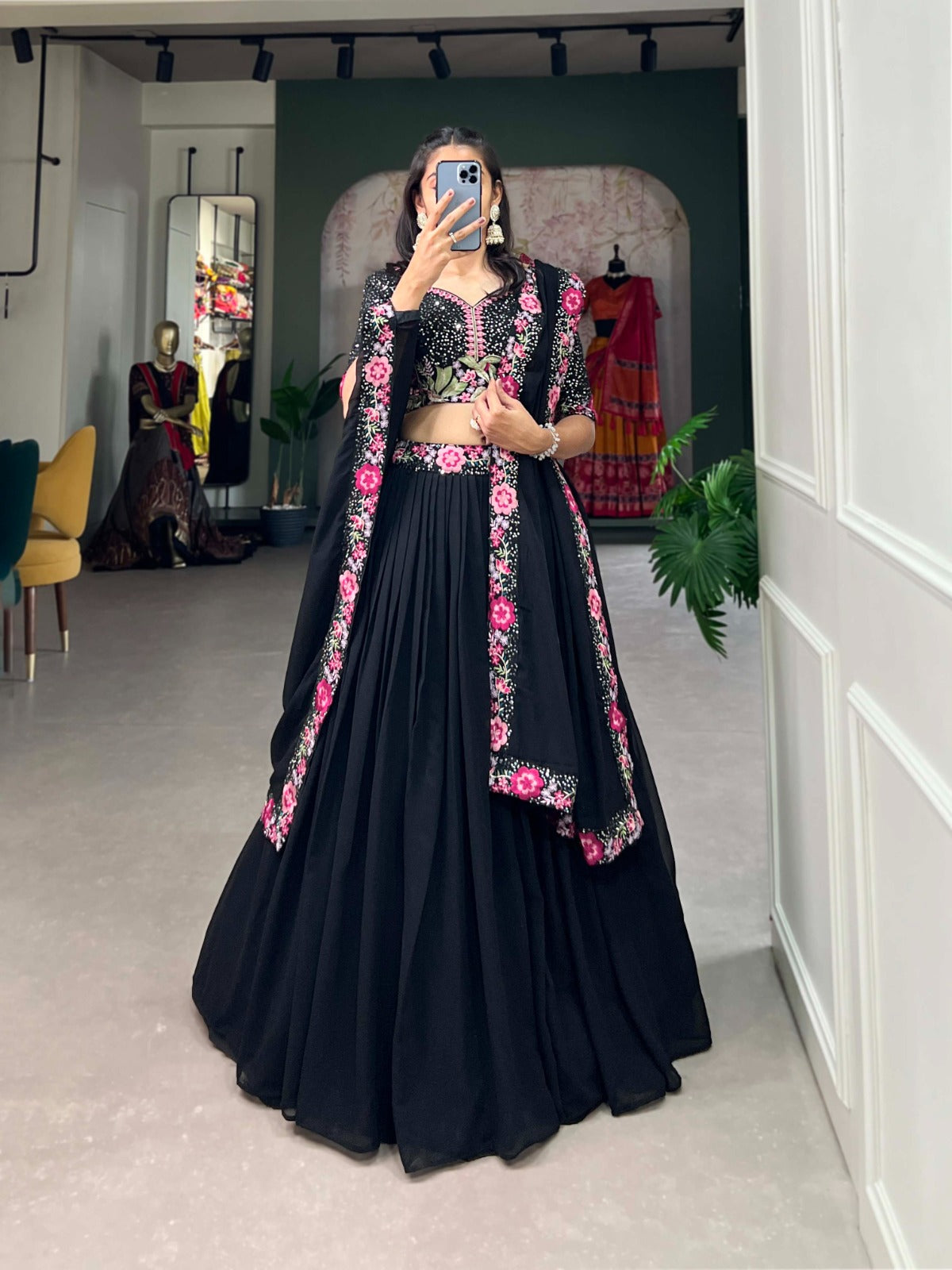 Alluring Black Color Lehenga With Sequence Blouse