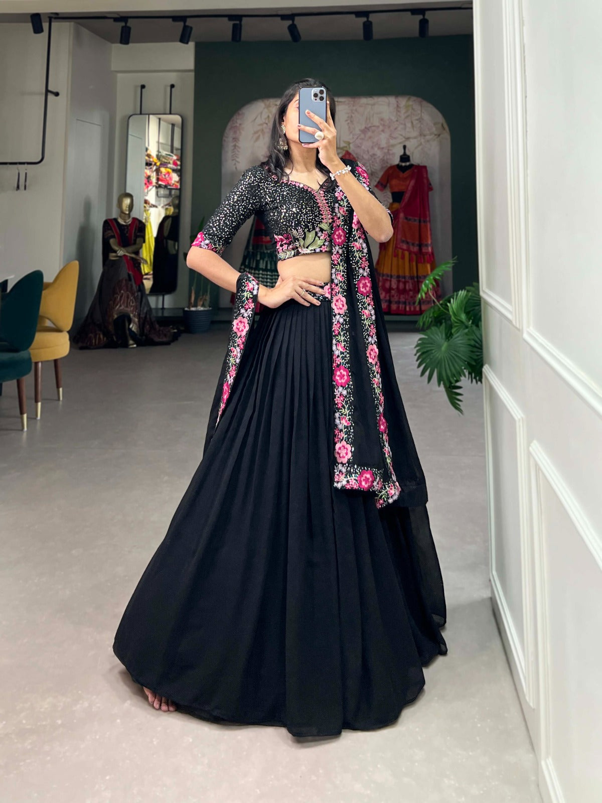 Alluring Black Color Lehenga With Sequence Blouse