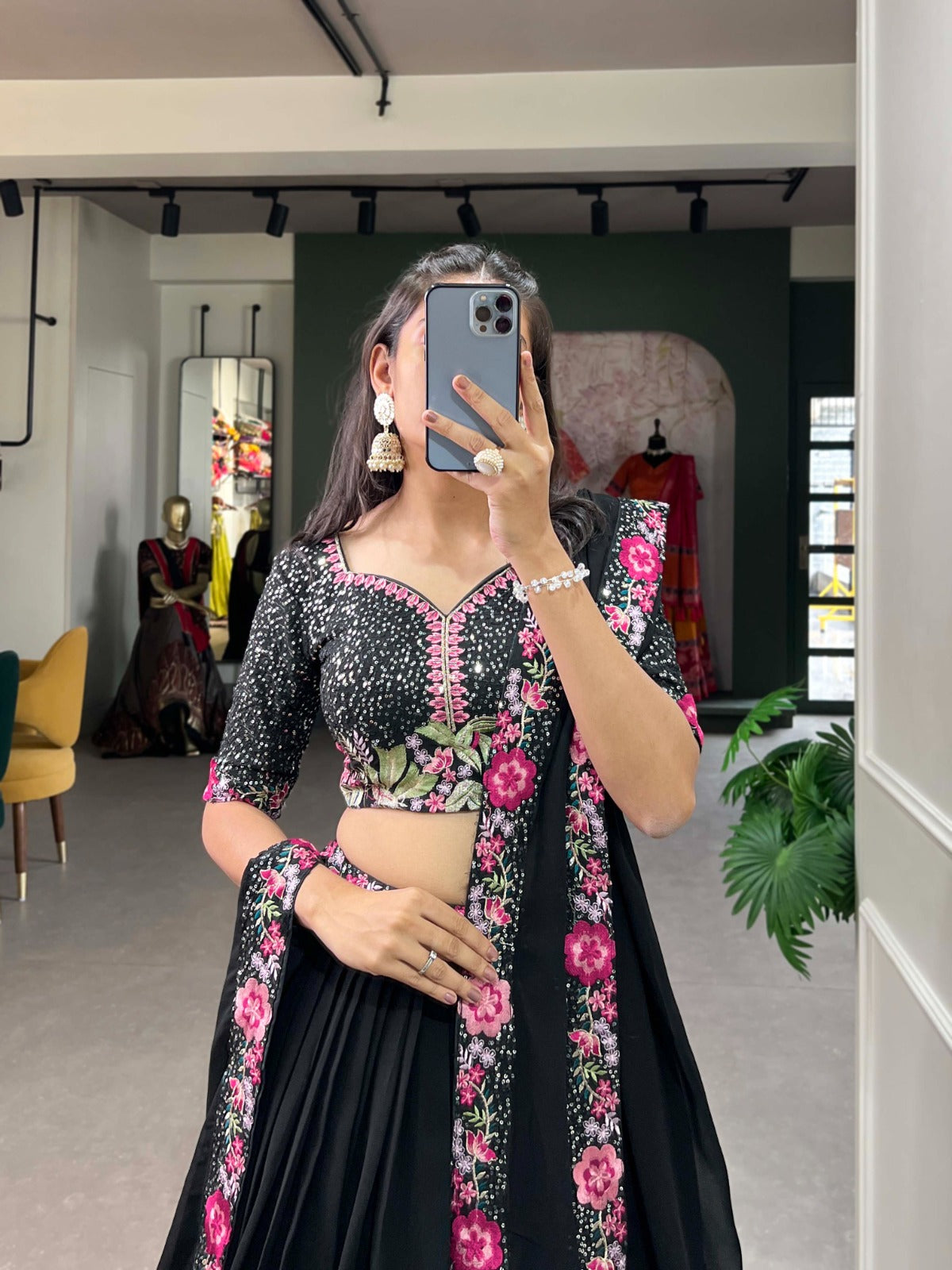 Alluring Black Color Lehenga With Sequence Blouse