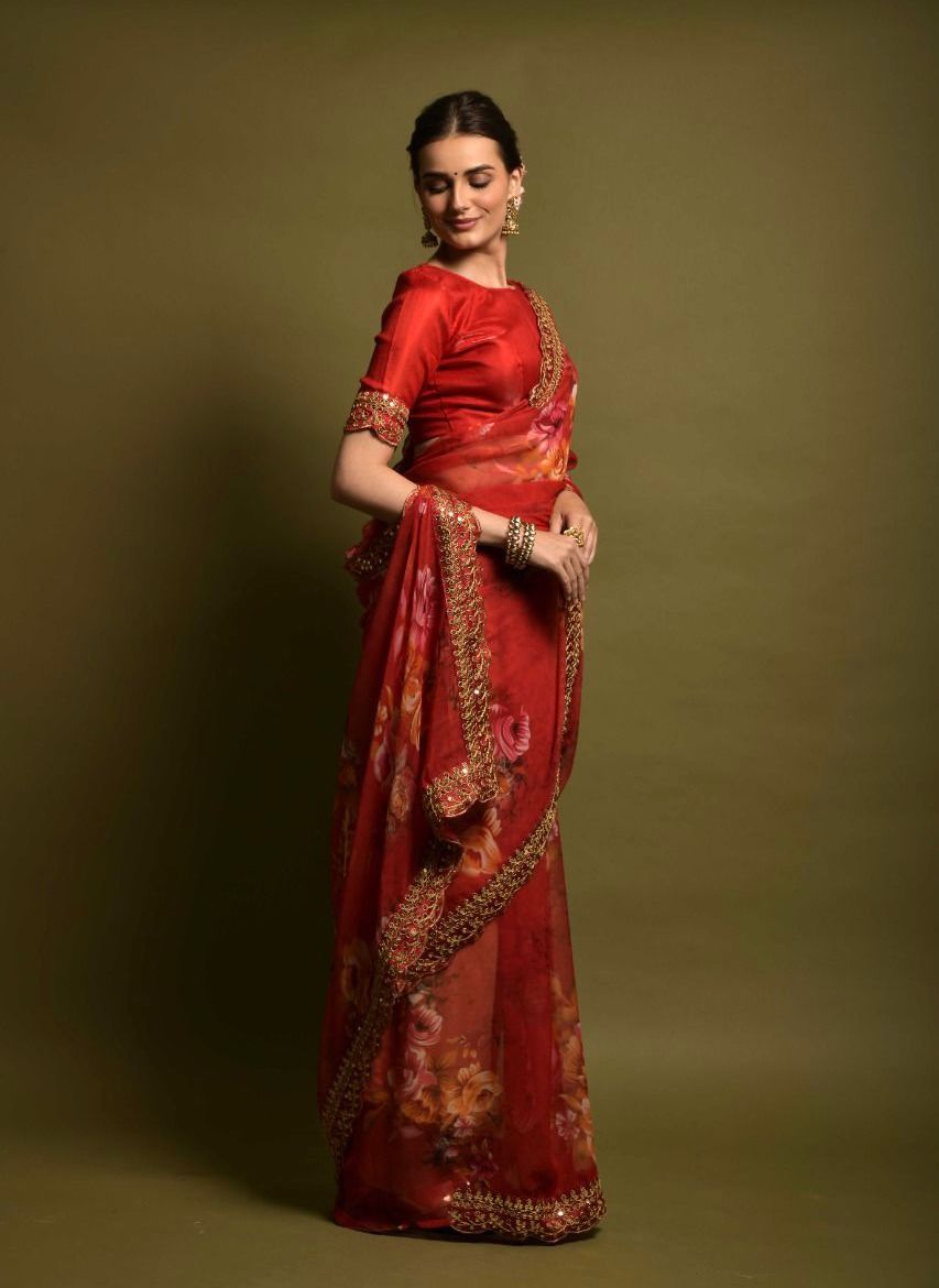 Luxuriant Maroon Color Floral Printed Saree