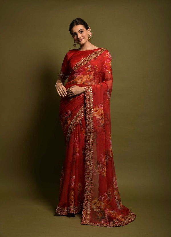 Luxuriant Maroon Color Floral Printed Saree