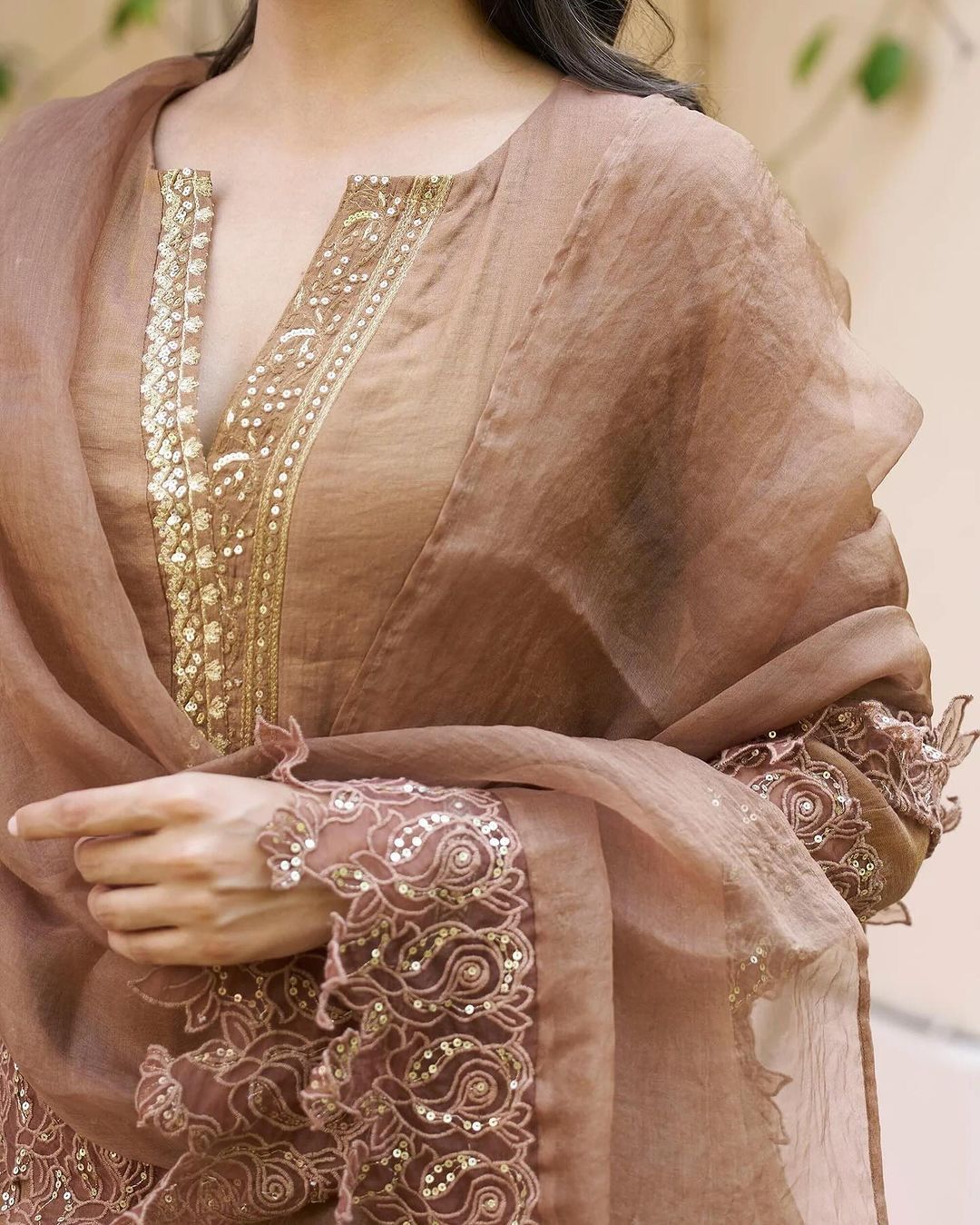 Awesome Chanderi Silk Beige Color Salwar Suit