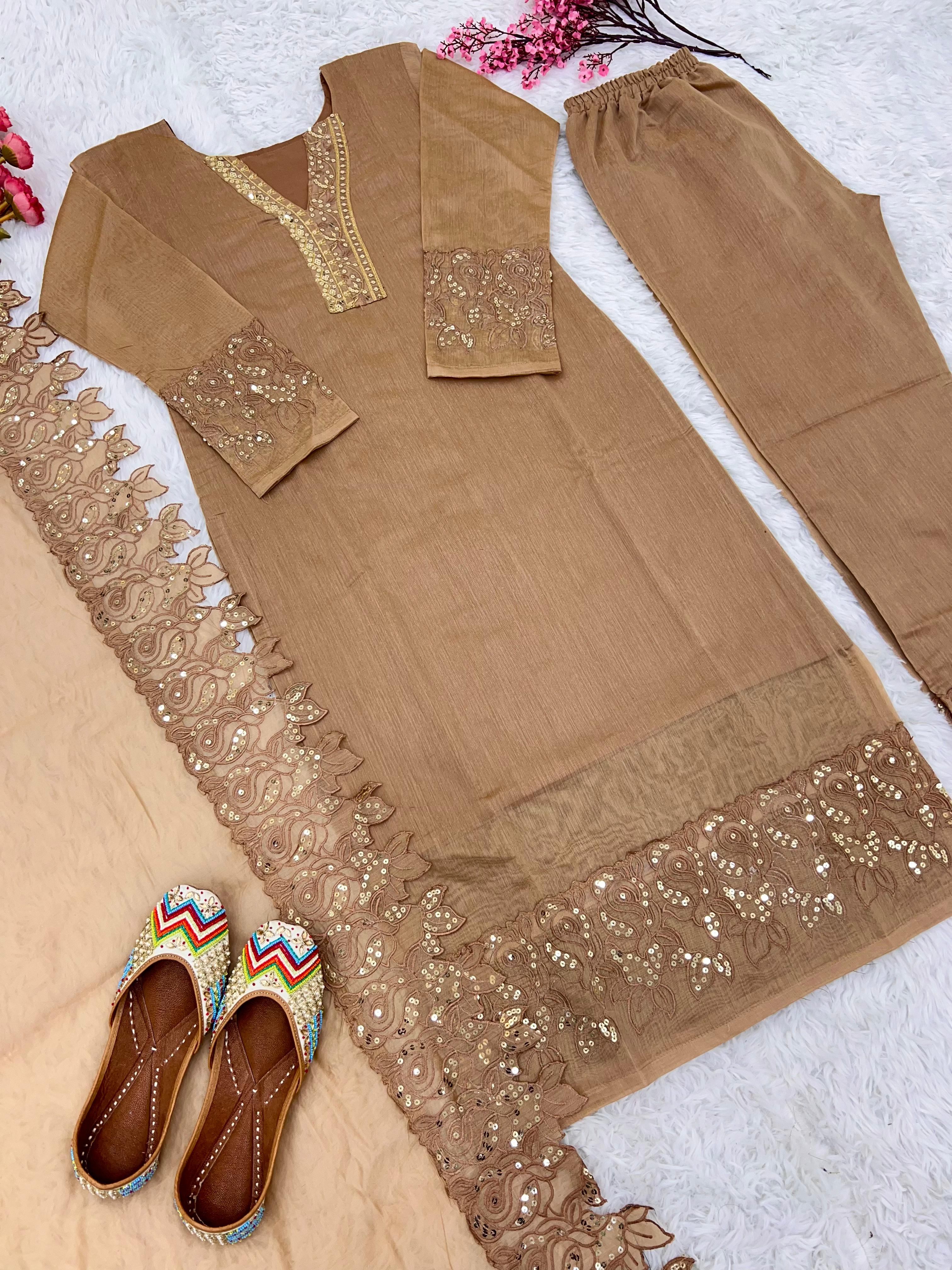 Awesome Chanderi Silk Beige Color Salwar Suit