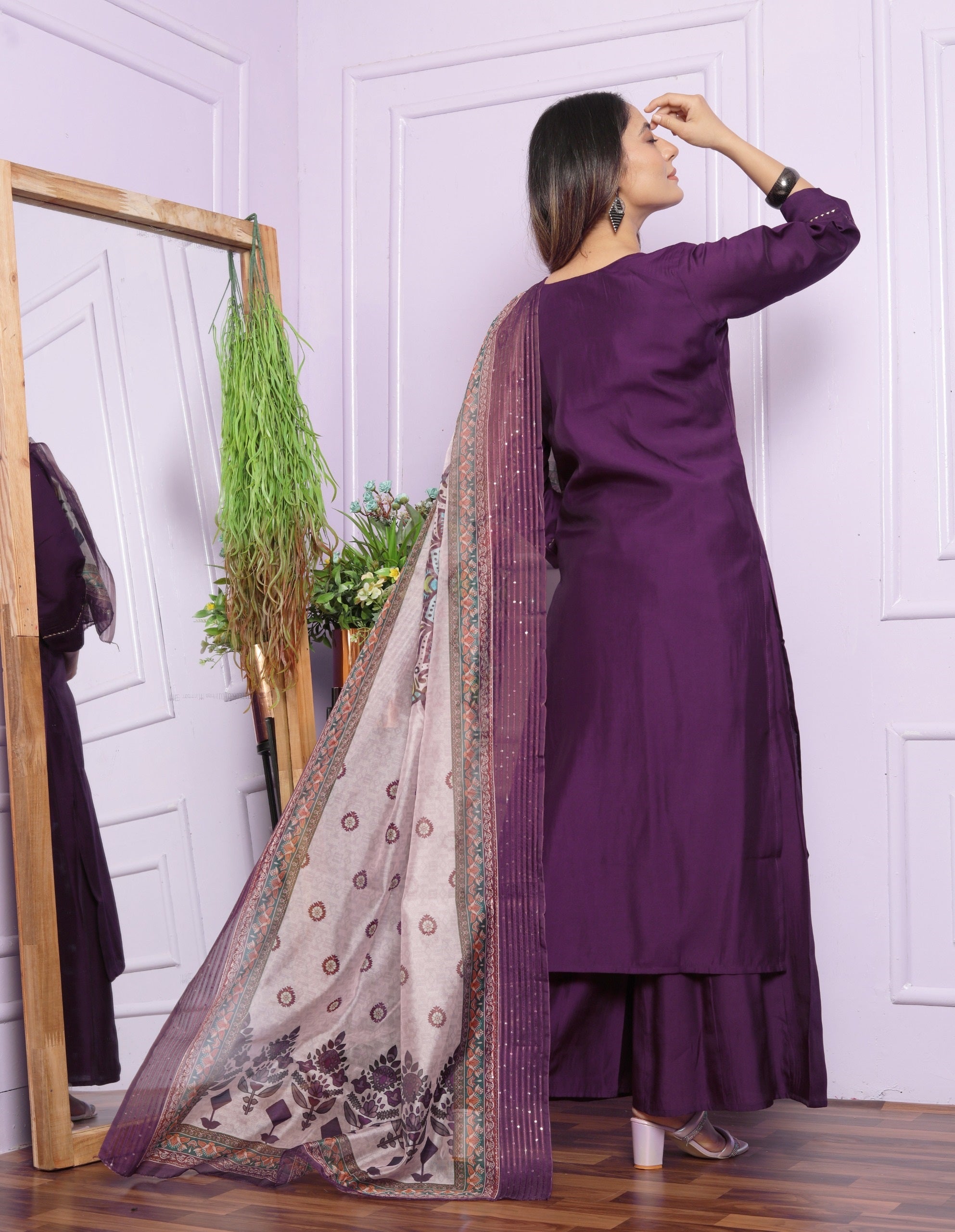 Fabulous Hand Work Purple Color Palazzo Suit