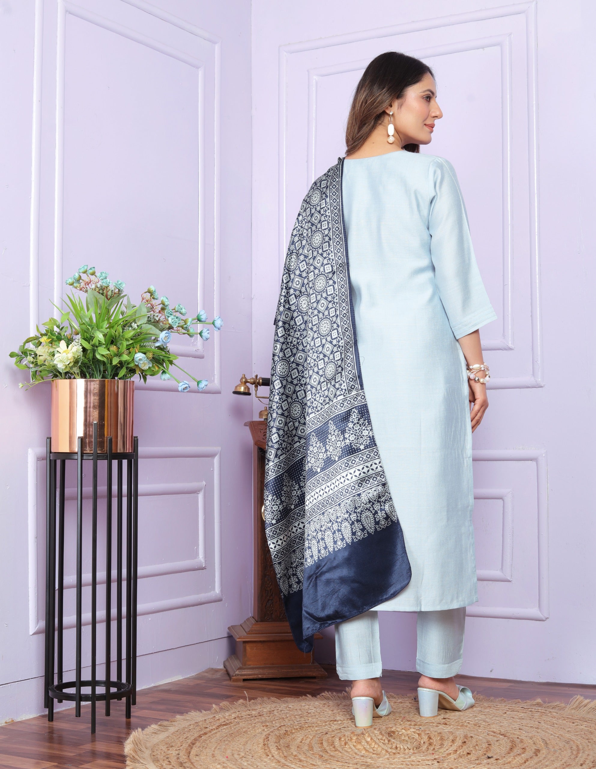 Wonderful Sky Blue Color Kurti Set With Silk Dupatta