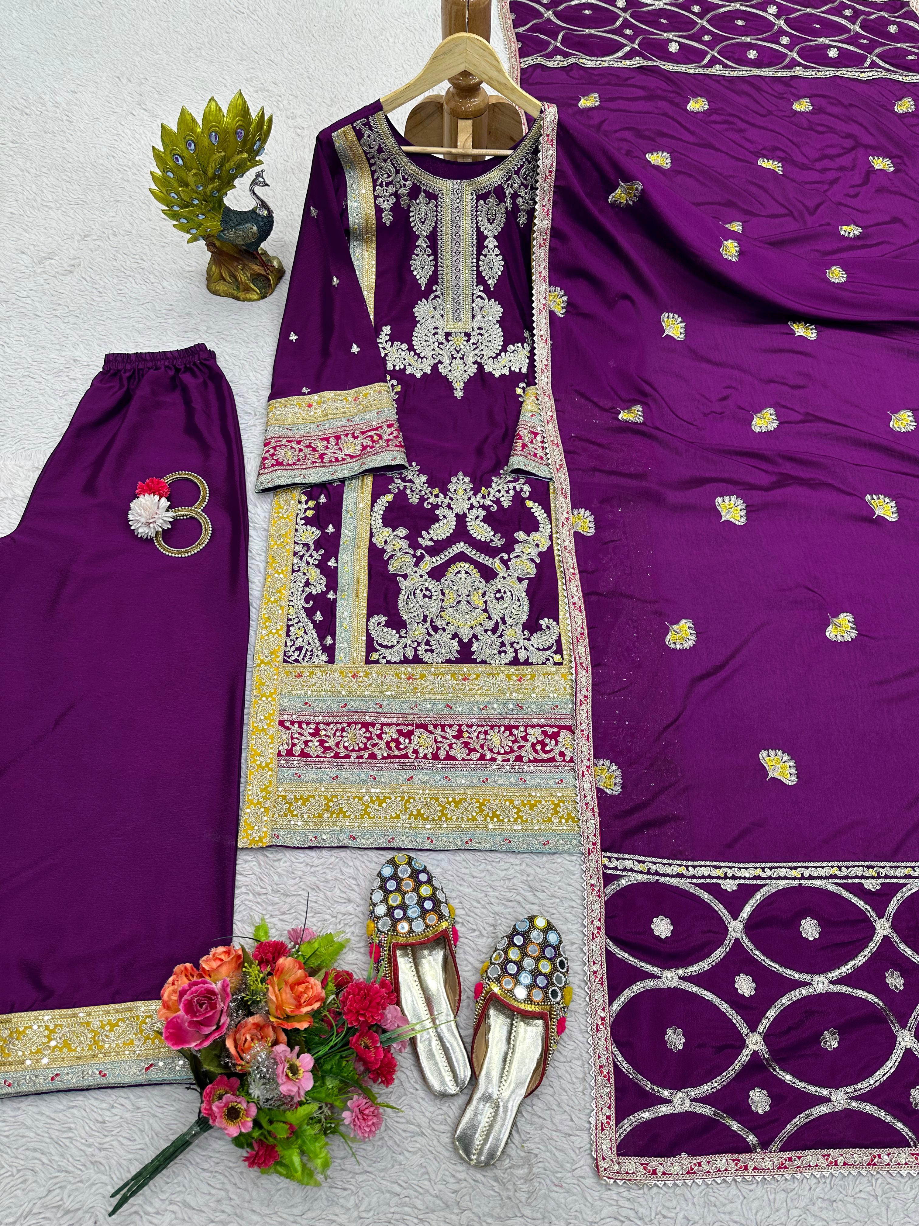 Awesome Sequence Thread Work Purple Color Pakistani Suit