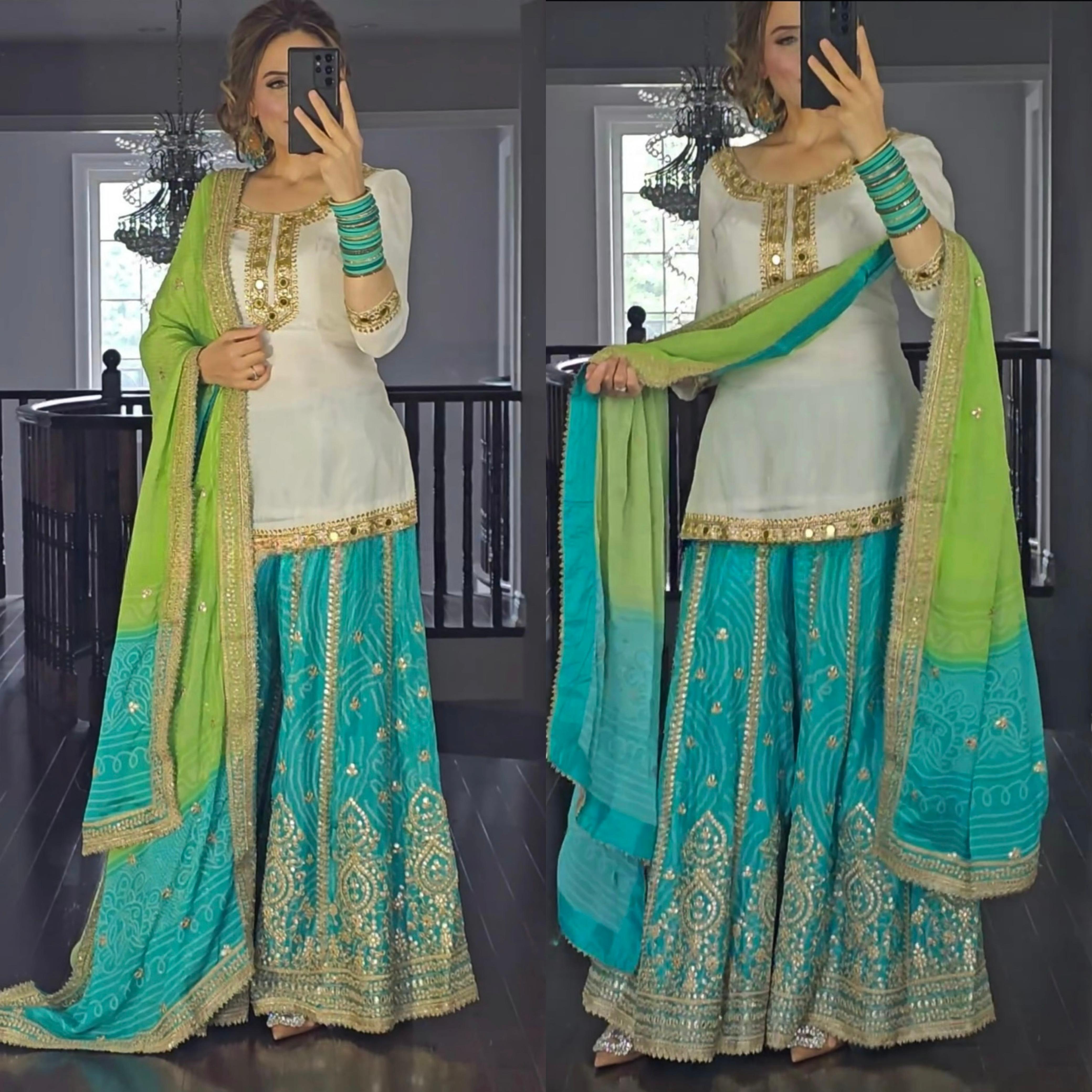 Awesome Sequence Work Sky Blue Color Sharara Suit