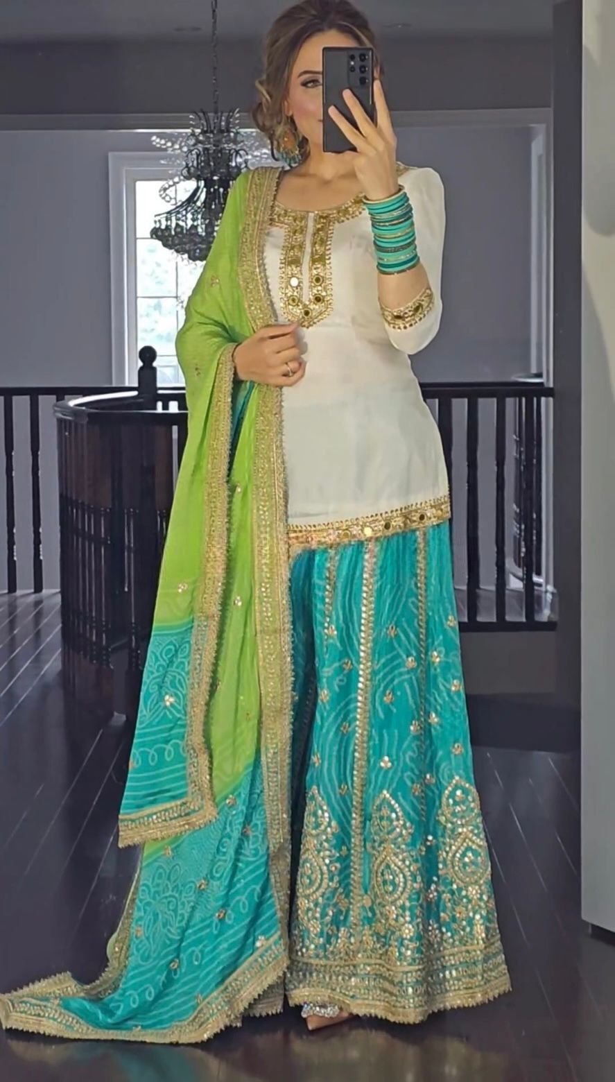 Awesome Sequence Work Sky Blue Color Sharara Suit