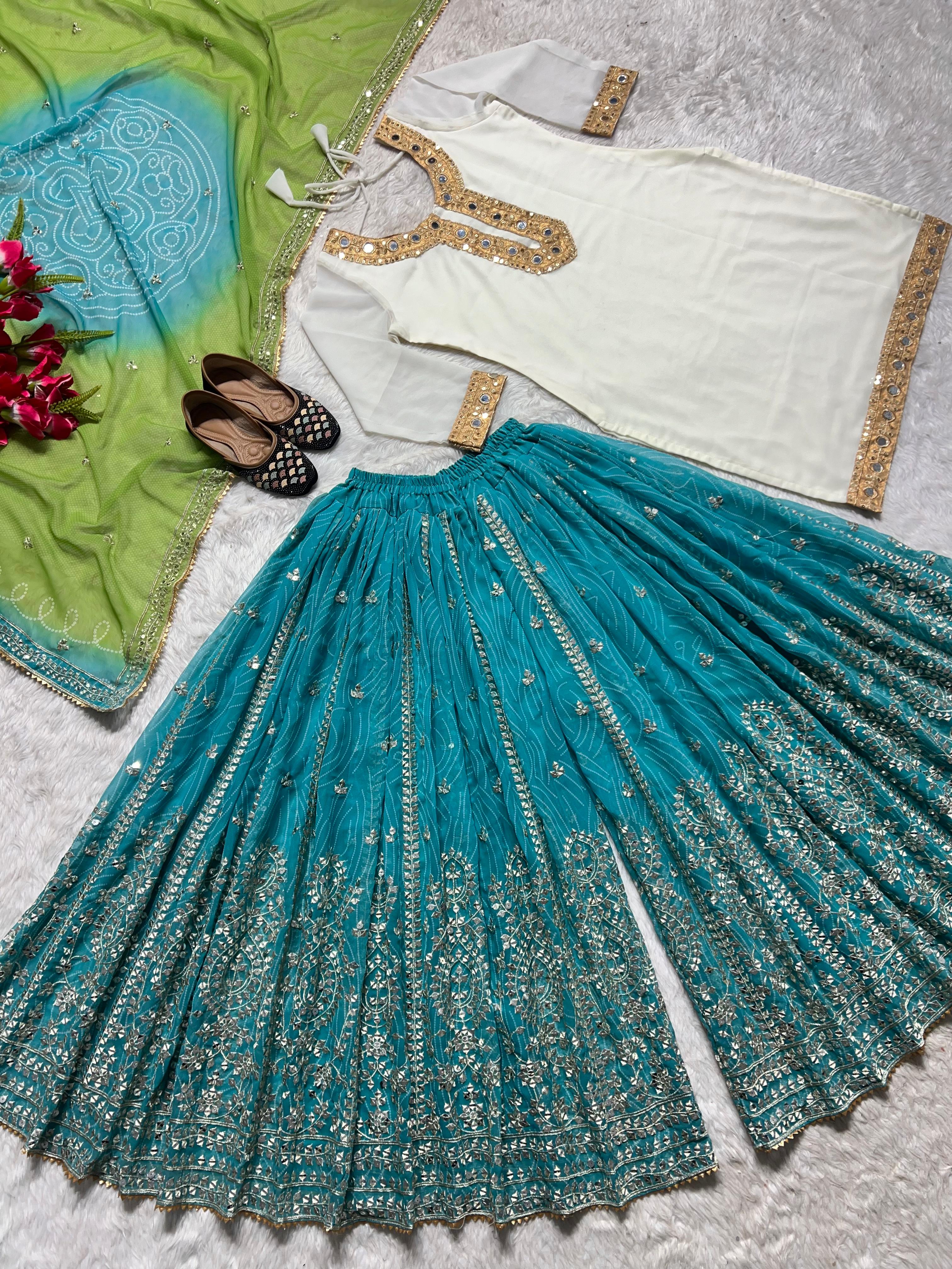 Awesome Sequence Work Sky Blue Color Sharara Suit