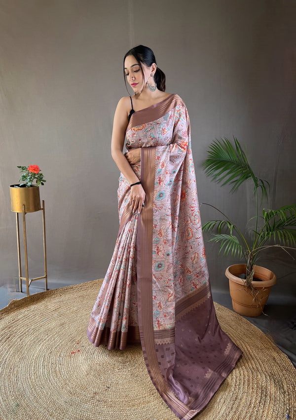 Admiring Dusty Pink Color Printed Silk Saree