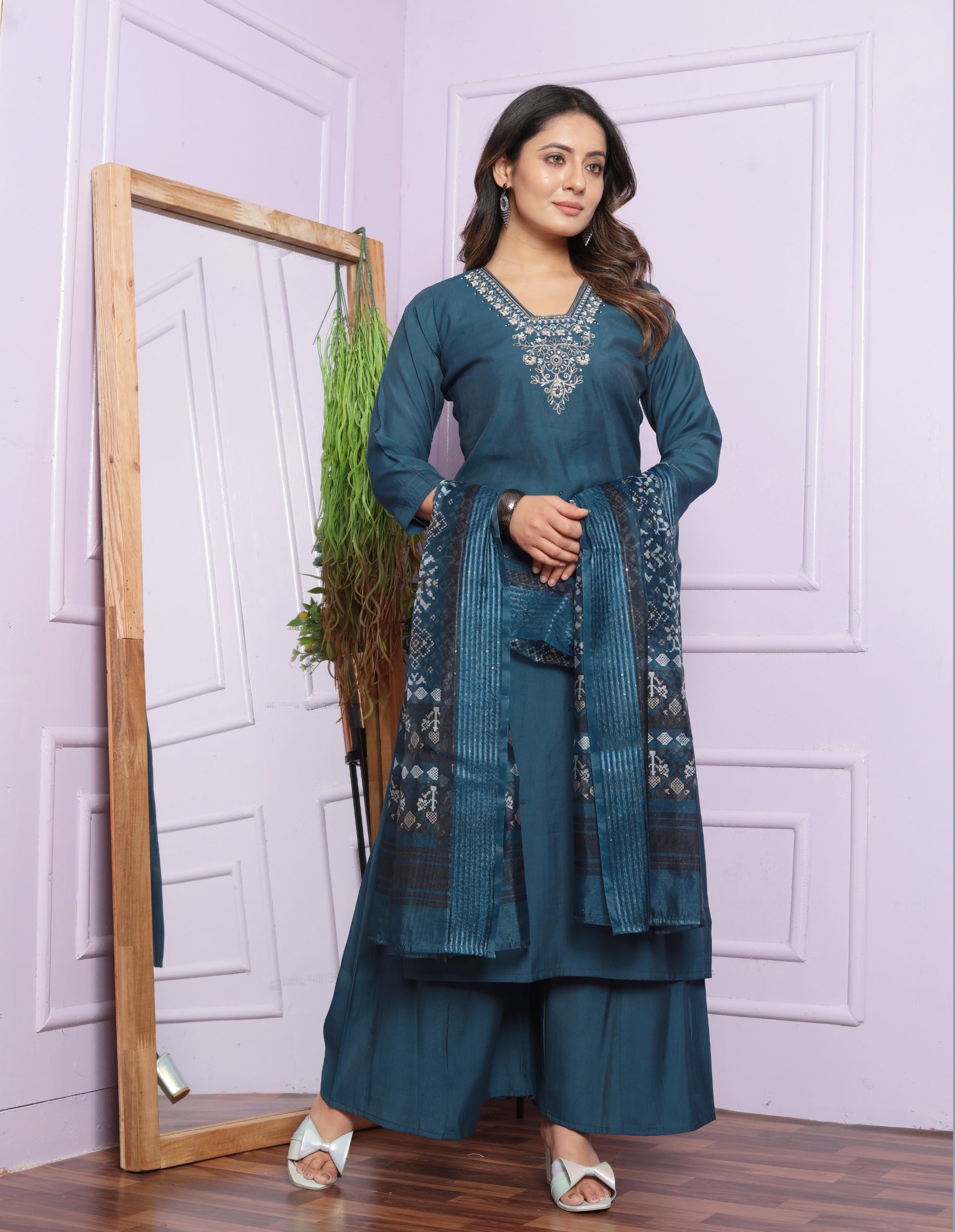 Alluring Hand Work Blue Color Palazzo Suit