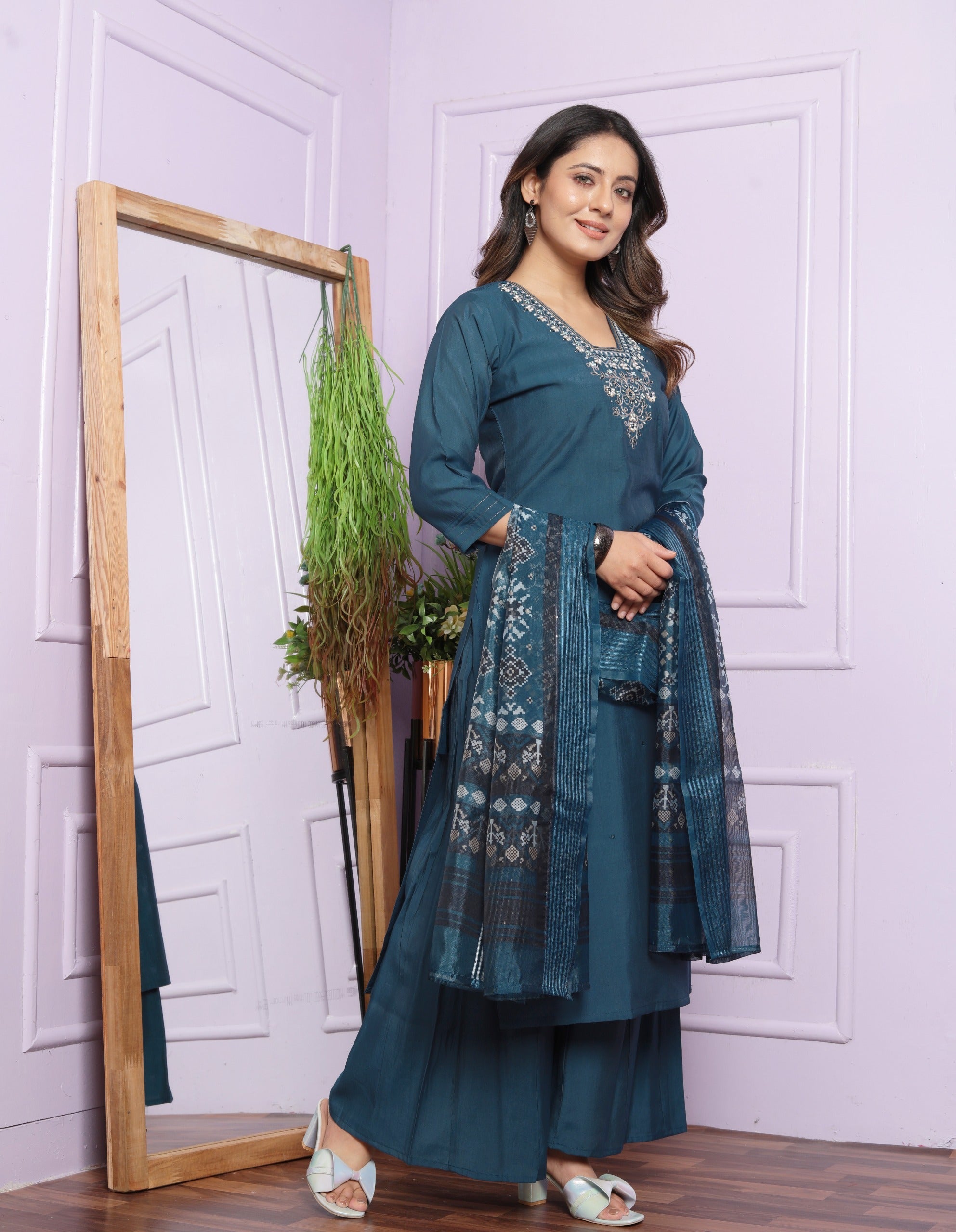 Alluring Hand Work Blue Color Palazzo Suit