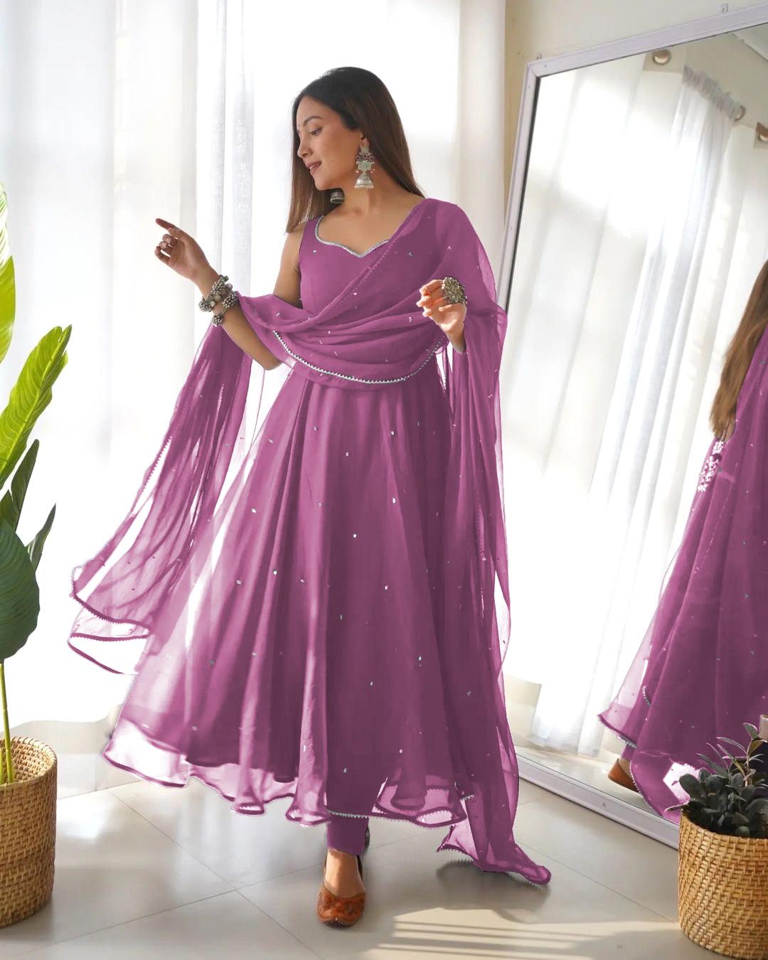 Fabulous Embroidery Gota Border Dusty Pink Color Gown