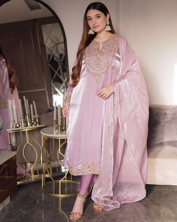 Imposing Embroidery Work Dusty Pink Salwar Suit