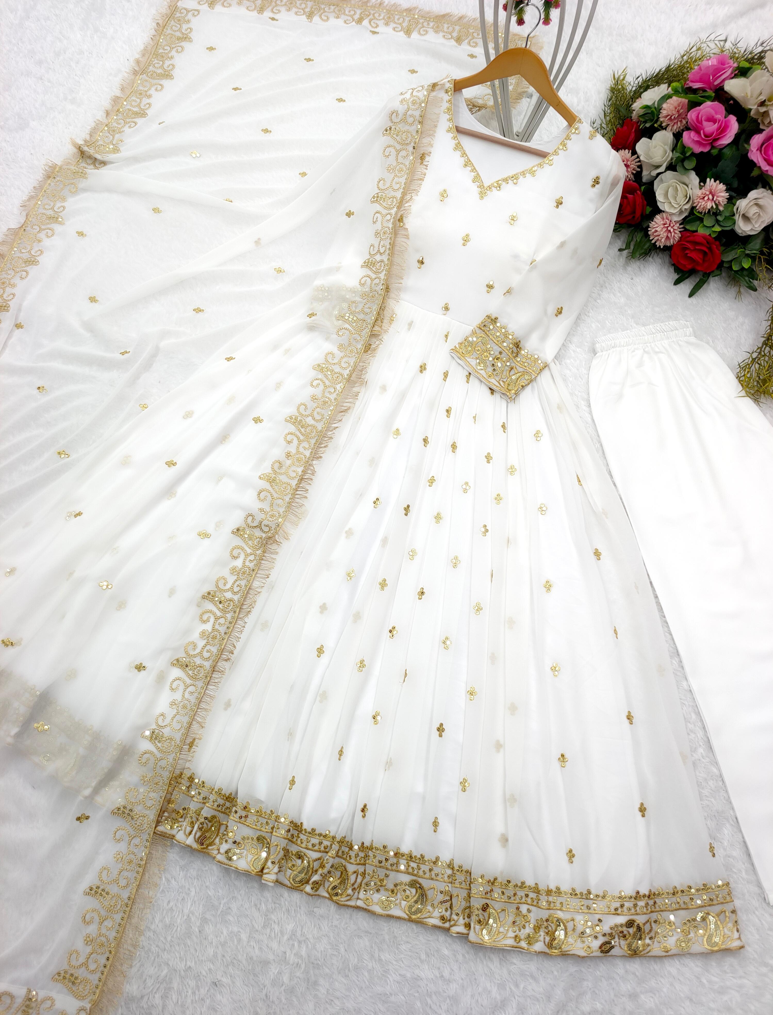 Pretty White Color Embroidery Work Anakali Gown Vastra Shop Pretty White Color Embroidery Work Anakali Gown Vastra Shop