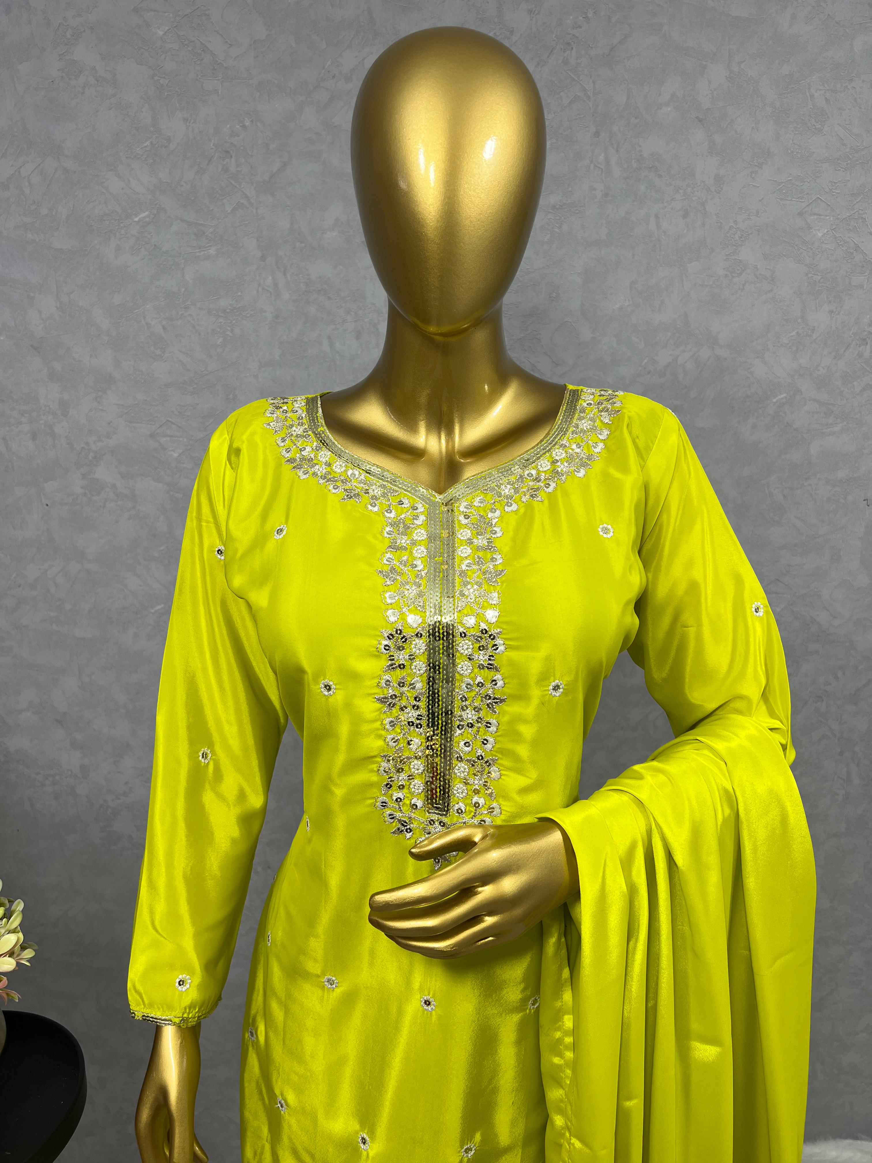 Admiring Parrot Green Sequence Work Palazzo Set