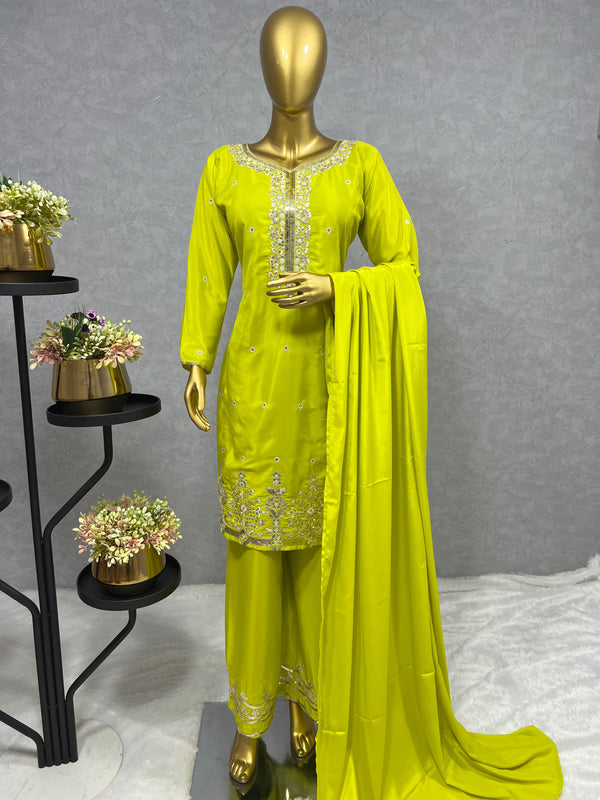 Admiring Parrot Green Sequence Work Palazzo Set