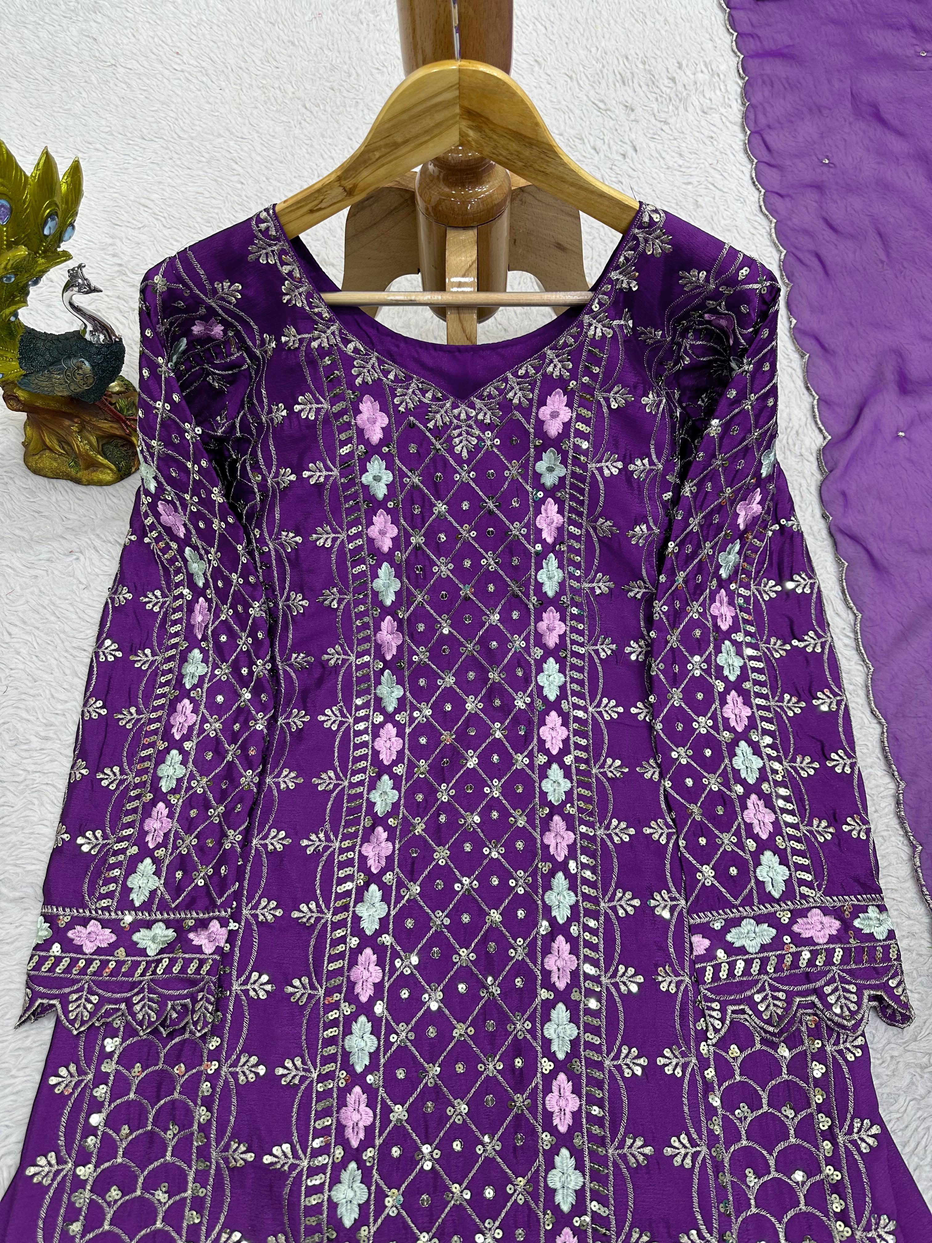 Alluring Purple Color Thread Sequence Work Sharara Suit