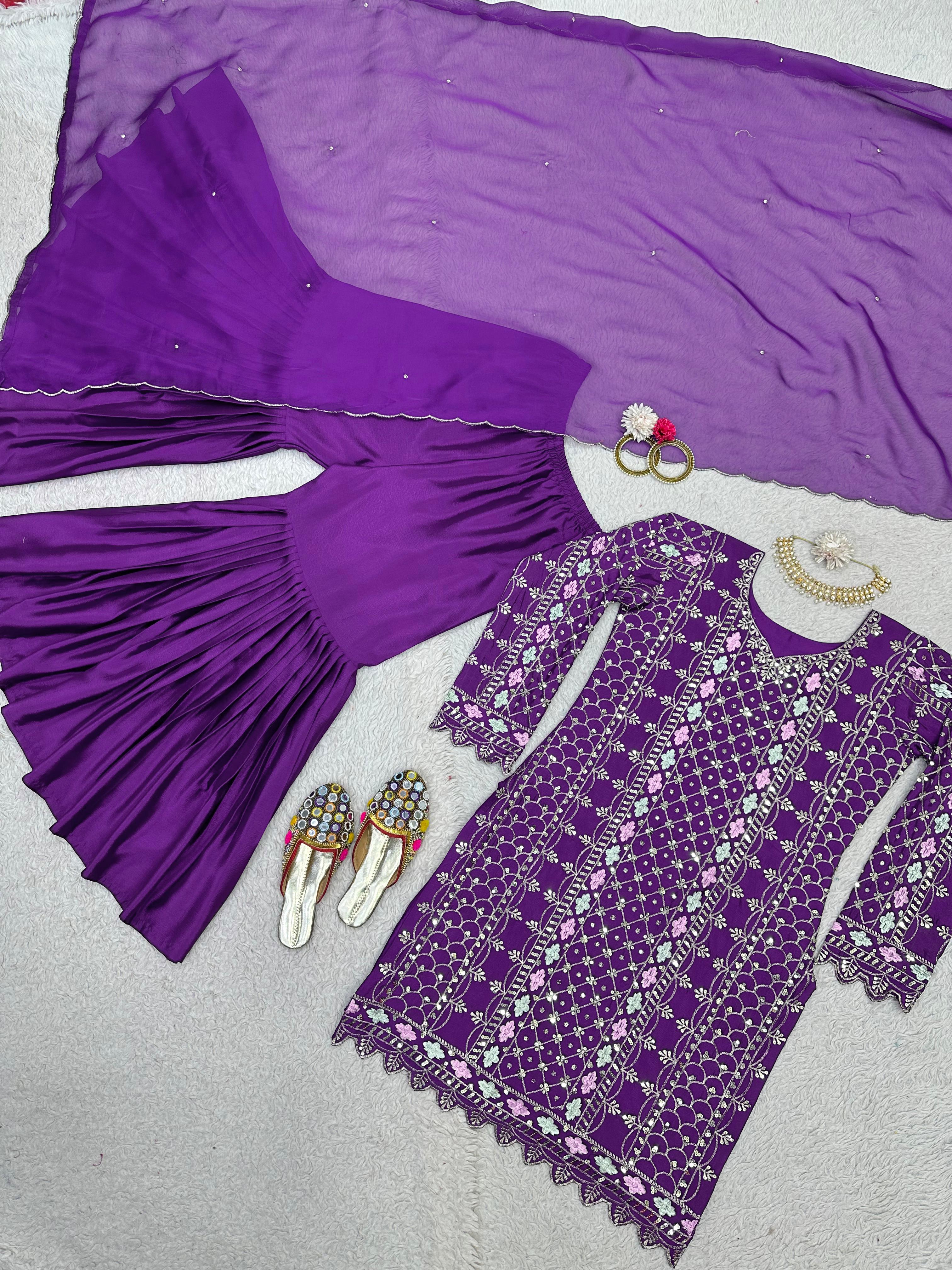 Alluring Purple Color Thread Sequence Work Sharara Suit