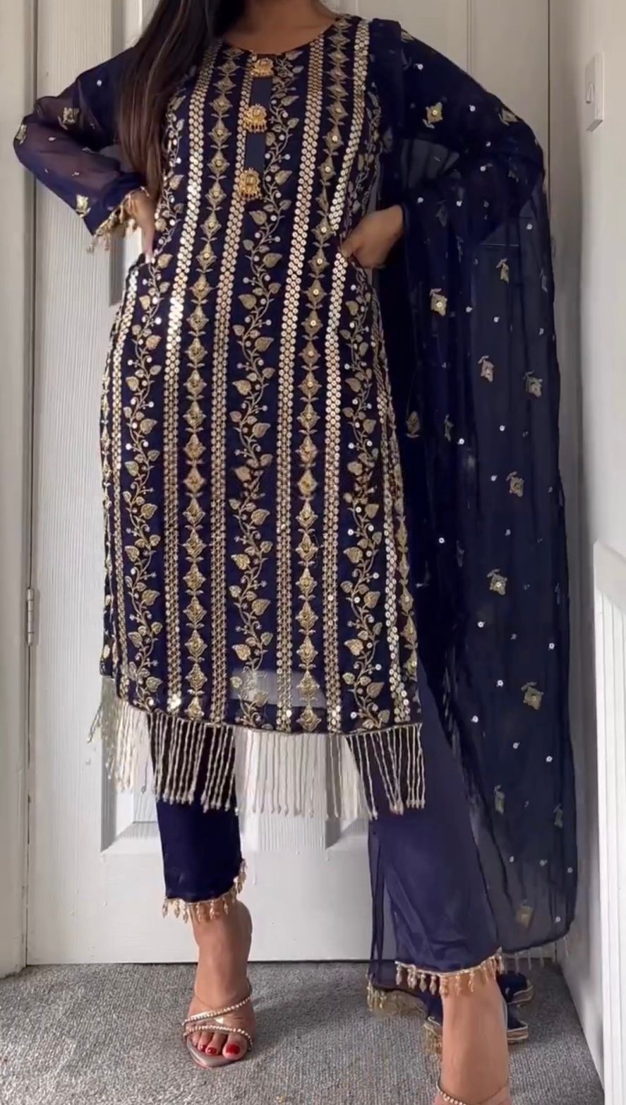 Decent Embroidered Work Navy Blue Color Salwar Suit