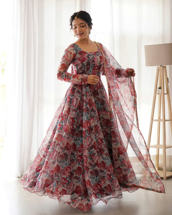 Organza Silk Multi Color Stylish Anarkali Gown