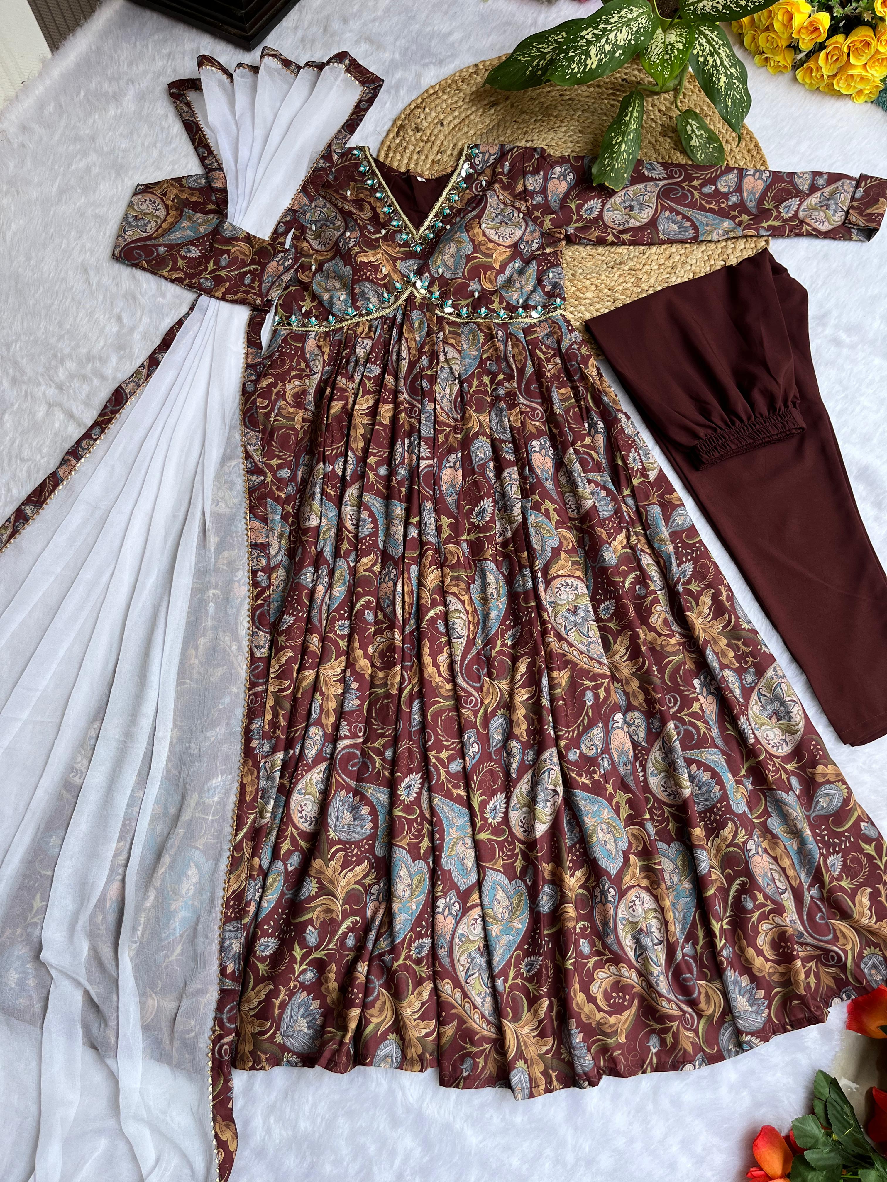 Alia Cut Opulent  Brown Anarkali Suit Set